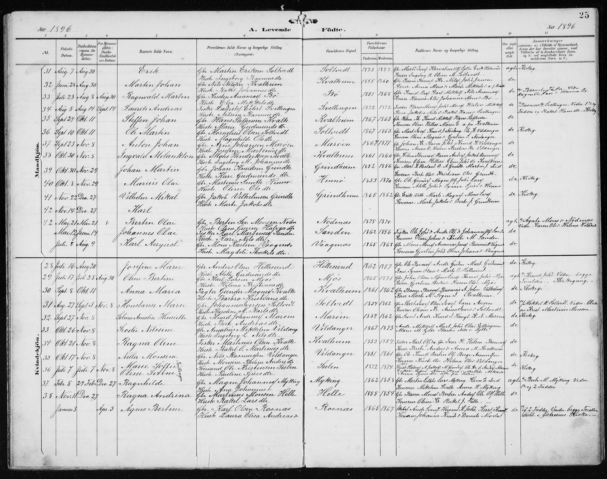 Manger sokneprestembete, SAB/A-76801/H/Hab: Parish register (copy) no. B 3, 1891-1907, p. 25
