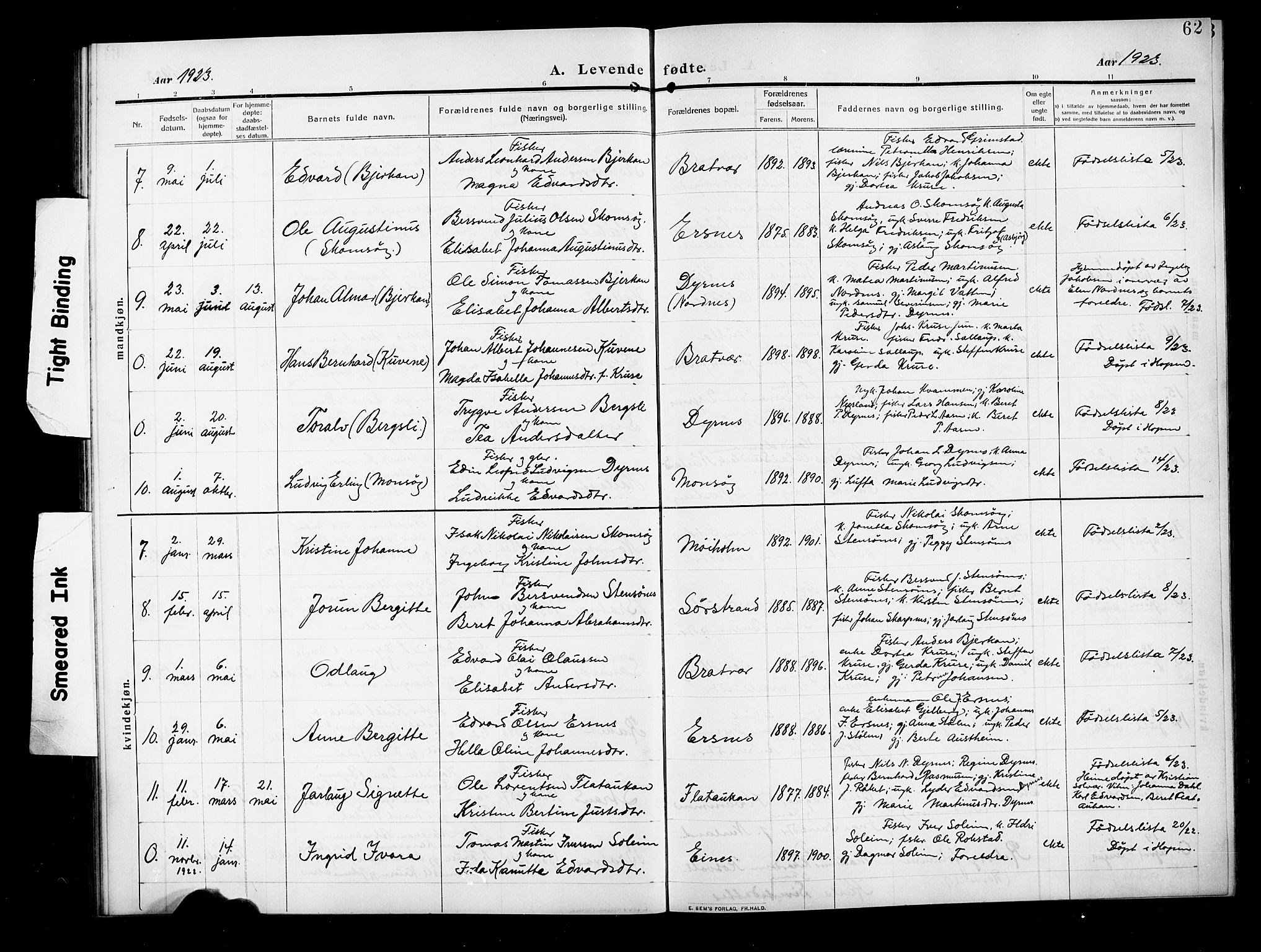 Ministerialprotokoller, klokkerbøker og fødselsregistre - Møre og Romsdal, AV/SAT-A-1454/582/L0949: Parish register (copy) no. 582C01, 1909-1925, p. 62