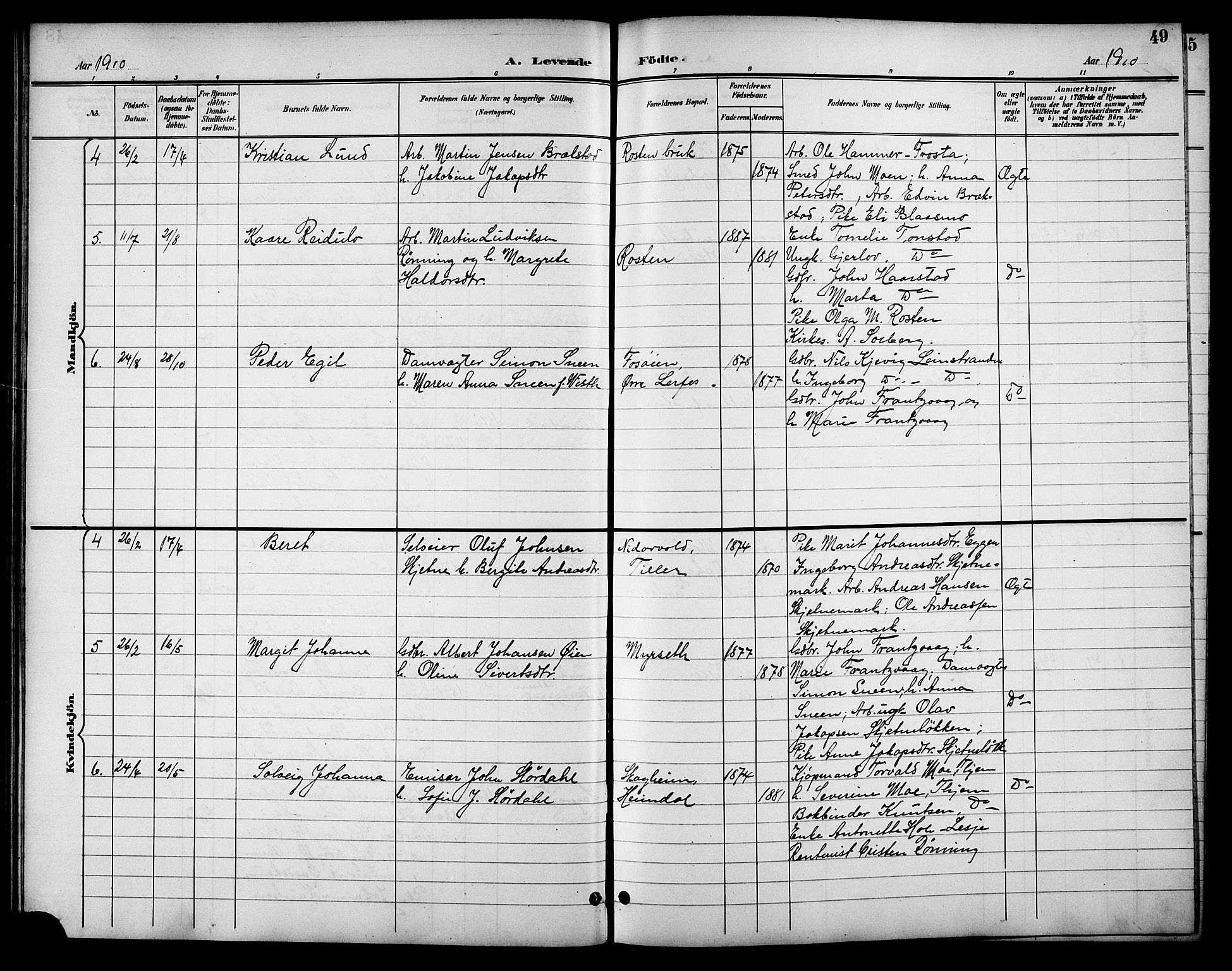 Ministerialprotokoller, klokkerbøker og fødselsregistre - Sør-Trøndelag, AV/SAT-A-1456/621/L0460: Parish register (copy) no. 621C03, 1896-1914, p. 49