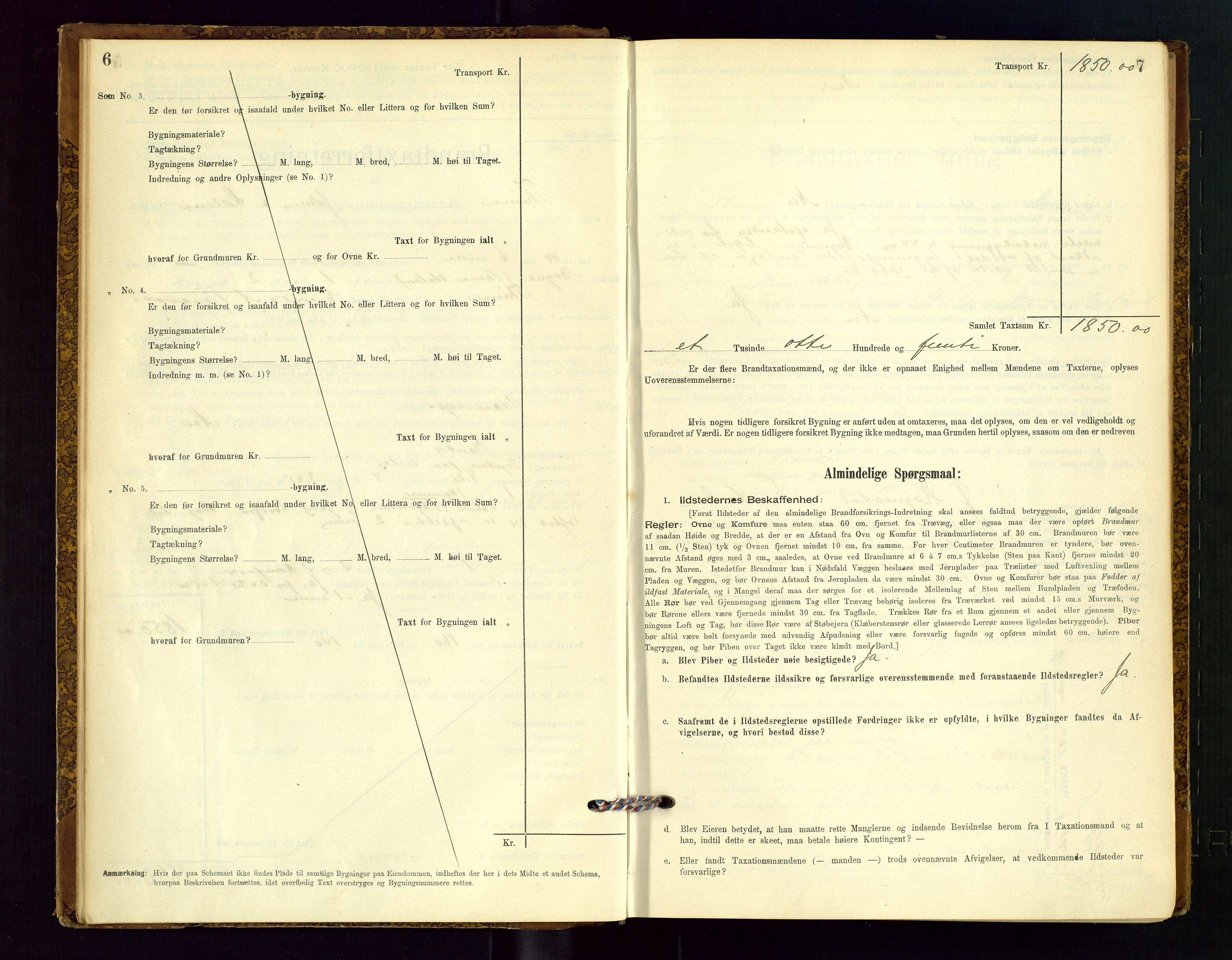 Time lensmannskontor, AV/SAST-A-100420/Gob/L0001: Branntakstprotokoll, 1896-1914, p. 6-7