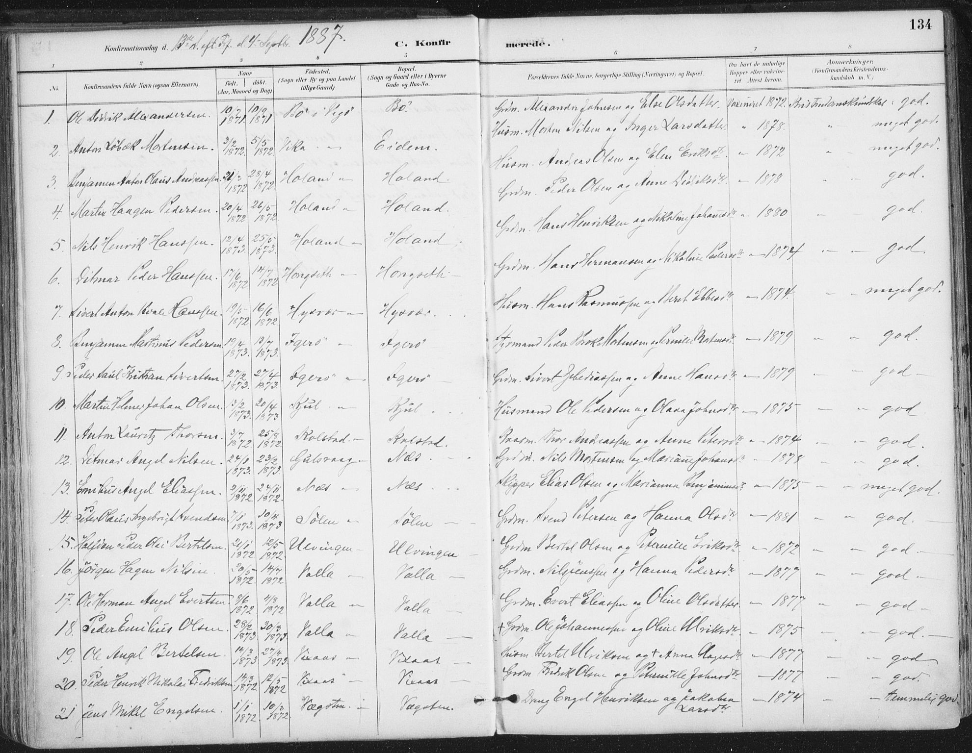 Ministerialprotokoller, klokkerbøker og fødselsregistre - Nordland, AV/SAT-A-1459/816/L0244: Parish register (official) no. 816A10, 1886-1903, p. 134