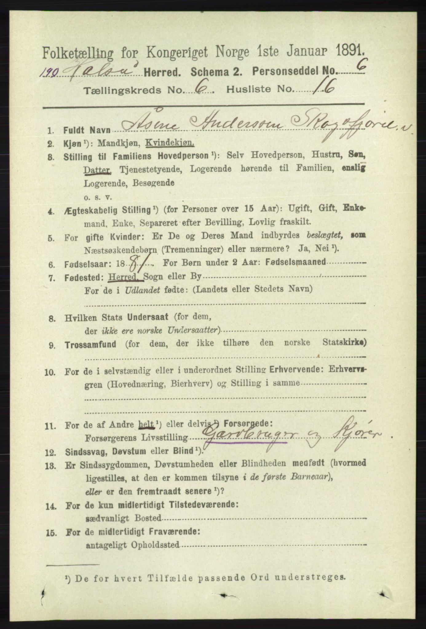 RA, 1891 census for 1019 Halse og Harkmark, 1891, p. 2470