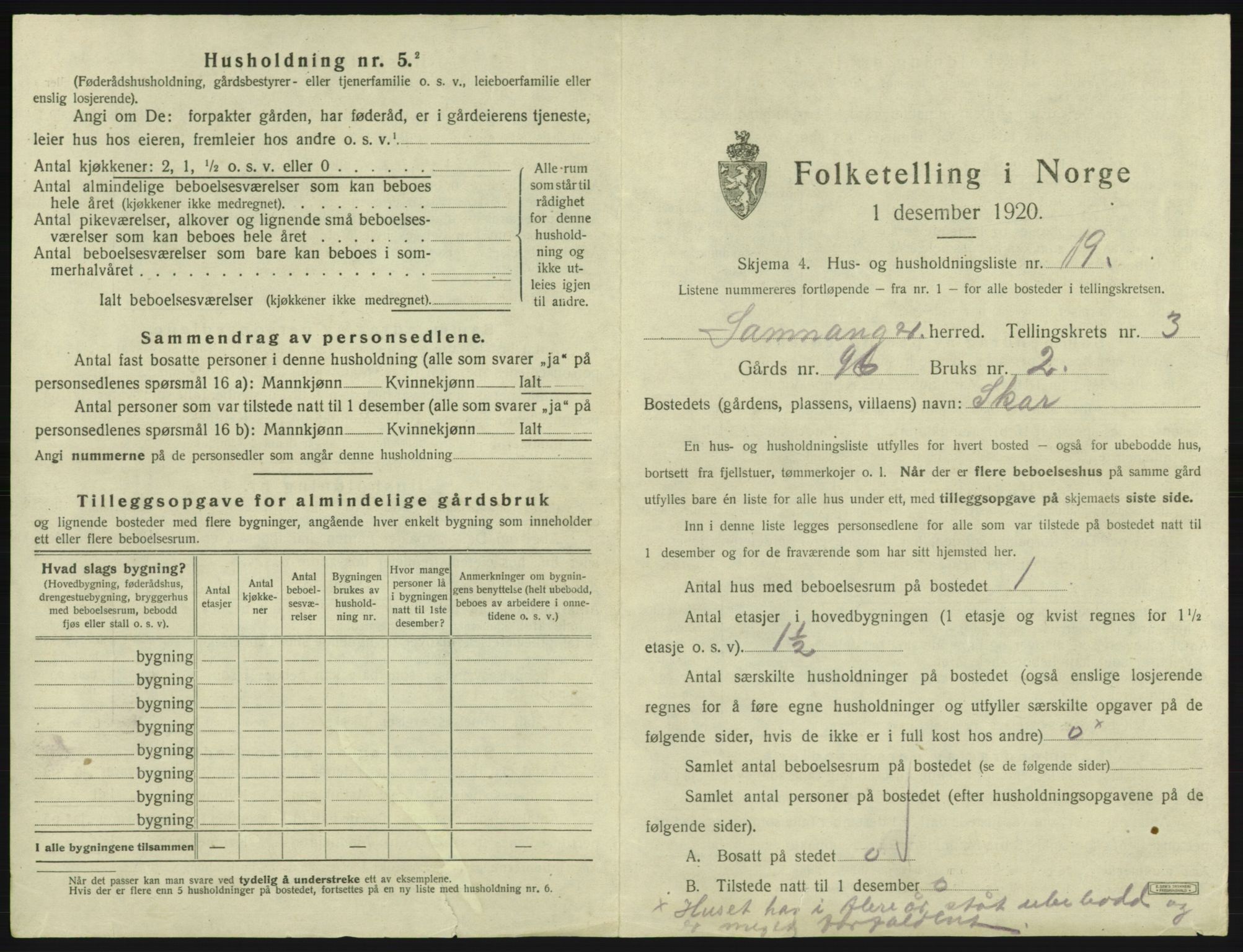 SAB, 1920 census for Samnanger, 1920, p. 196