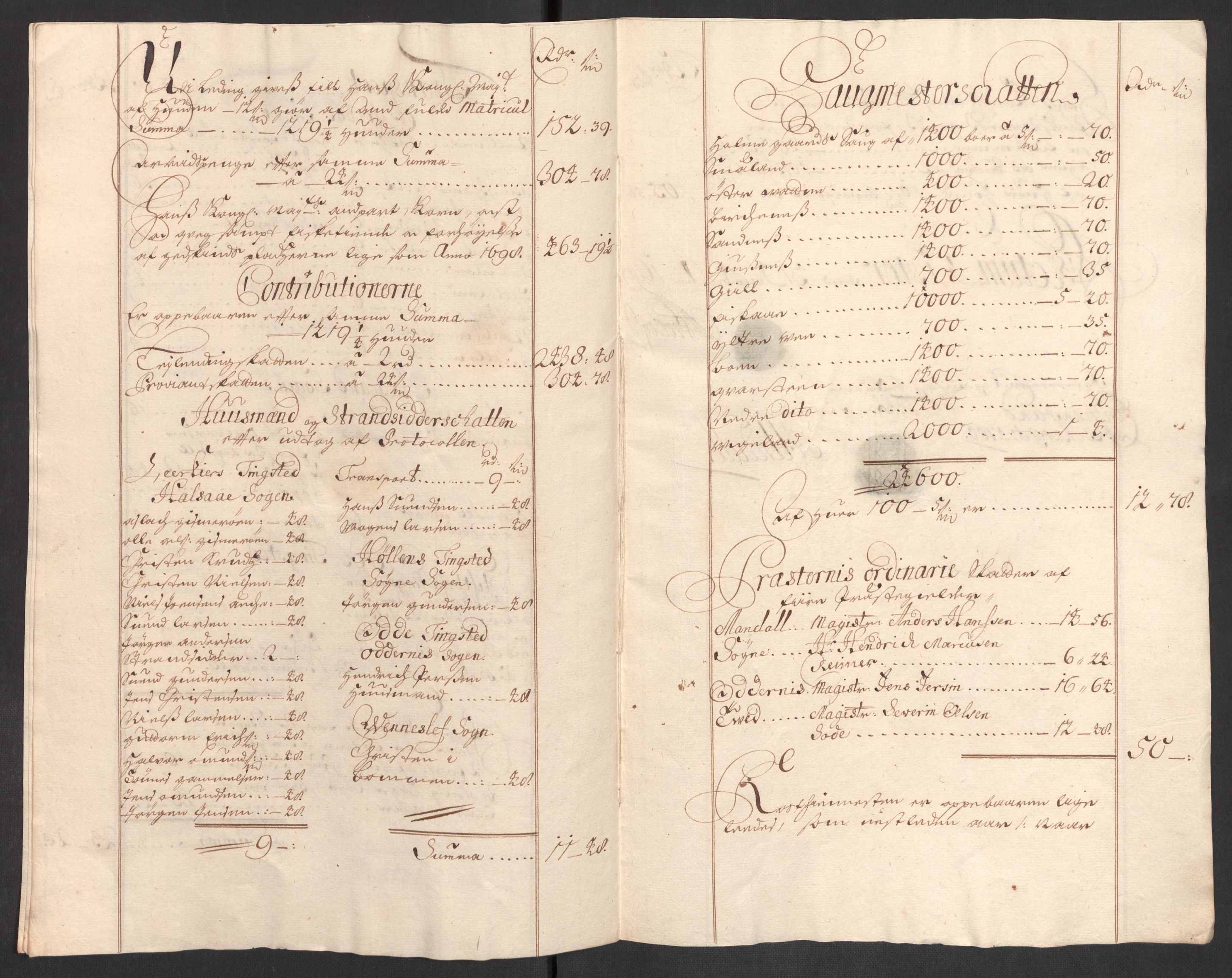 Rentekammeret inntil 1814, Reviderte regnskaper, Fogderegnskap, RA/EA-4092/R43/L2547: Fogderegnskap Lista og Mandal, 1698-1699, p. 217