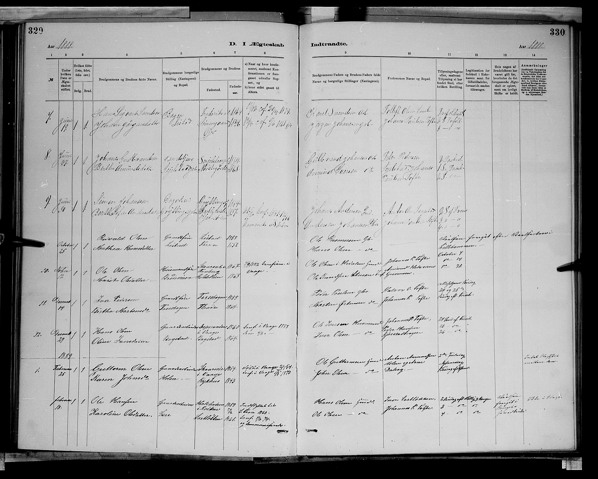Sør-Fron prestekontor, SAH/PREST-010/H/Ha/Hab/L0003: Parish register (copy) no. 3, 1884-1896, p. 329-330