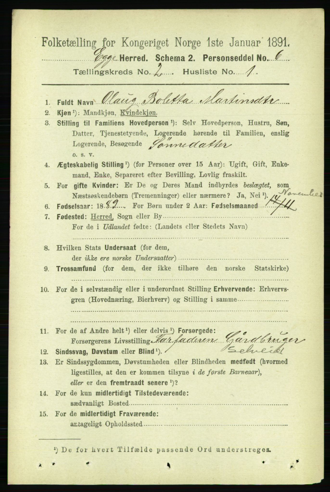 RA, 1891 census for 1733 Egge, 1891, p. 509