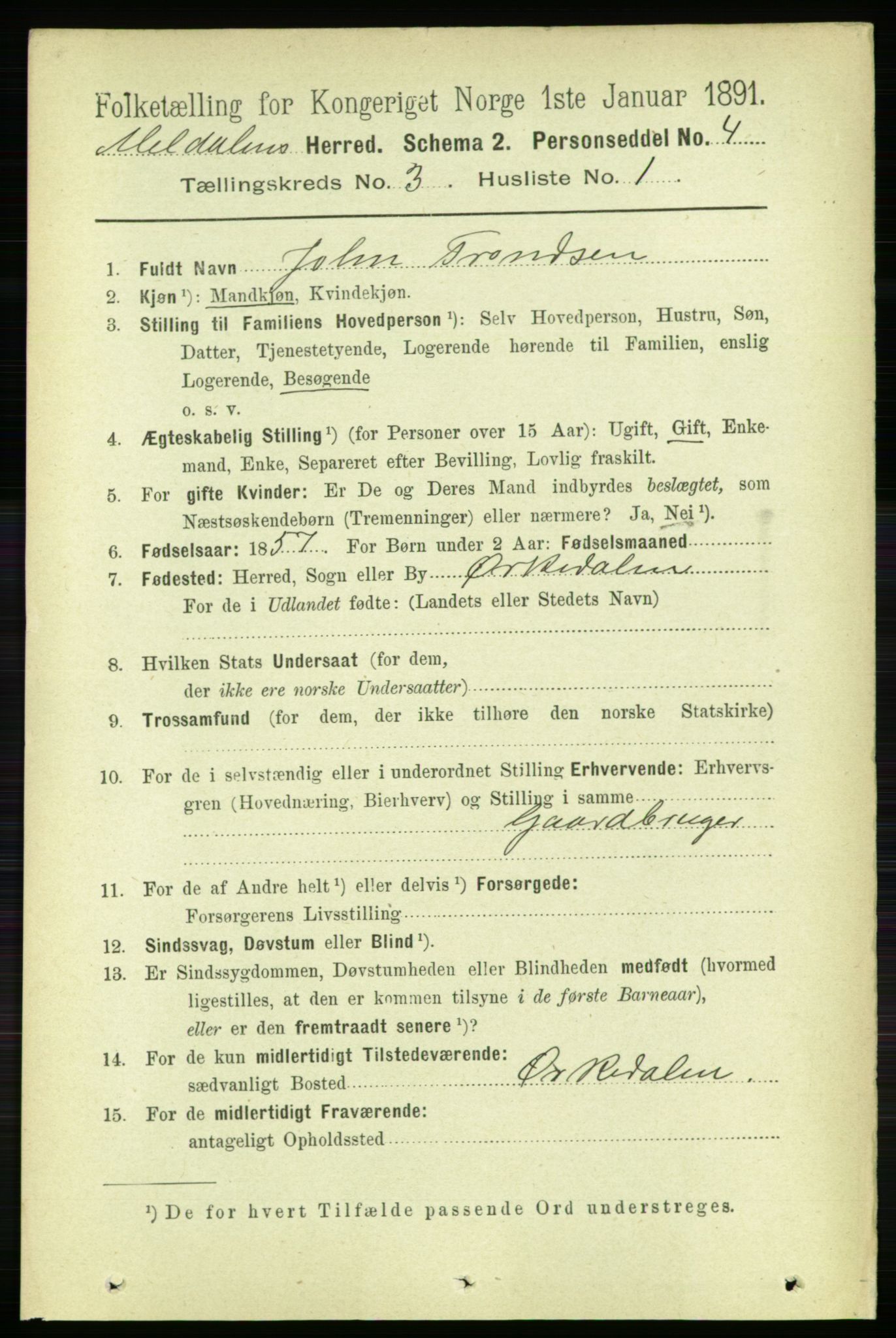 RA, 1891 census for 1636 Meldal, 1891, p. 1745