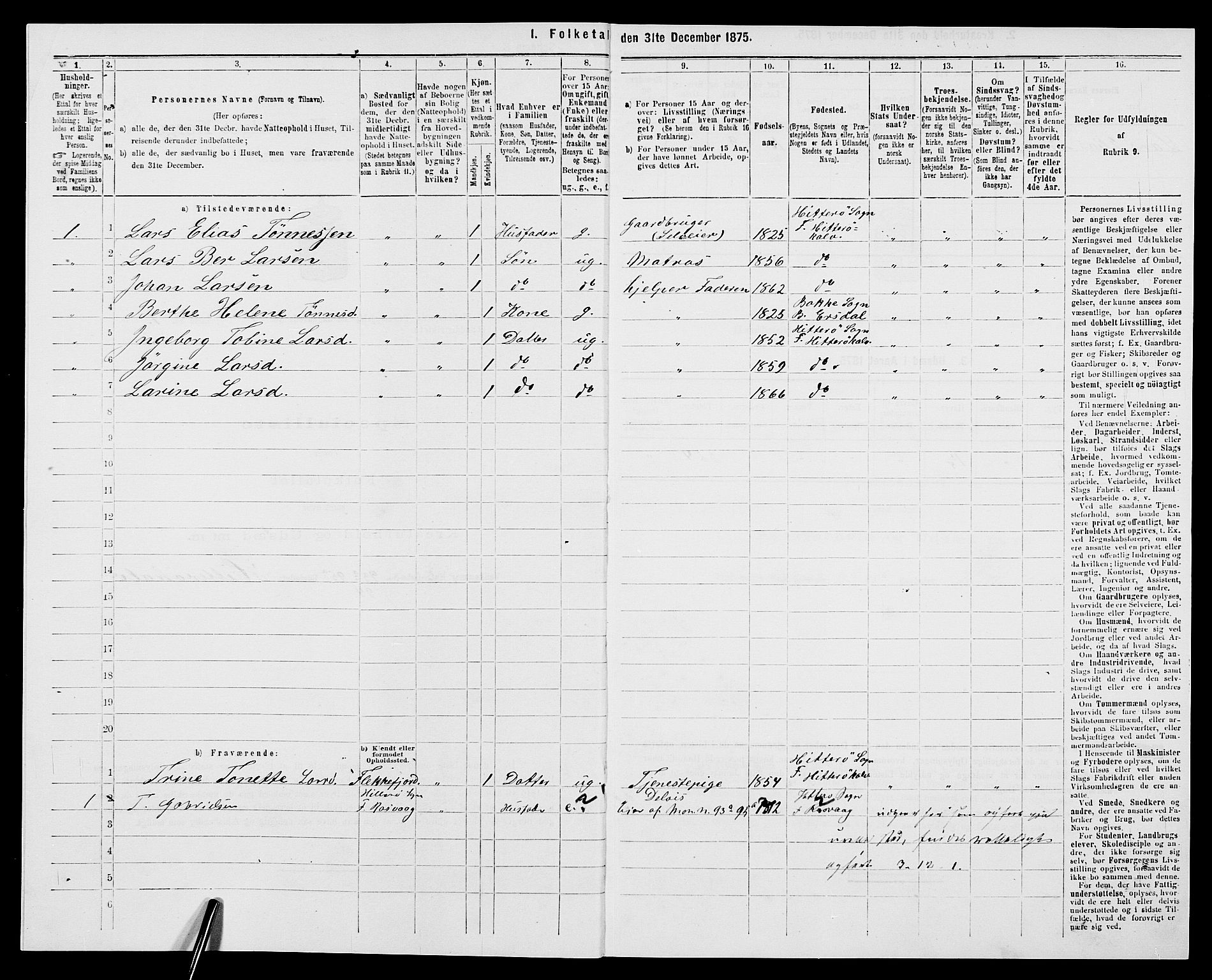 SAK, 1875 census for 1042L Flekkefjord/Nes og Hidra, 1875, p. 535