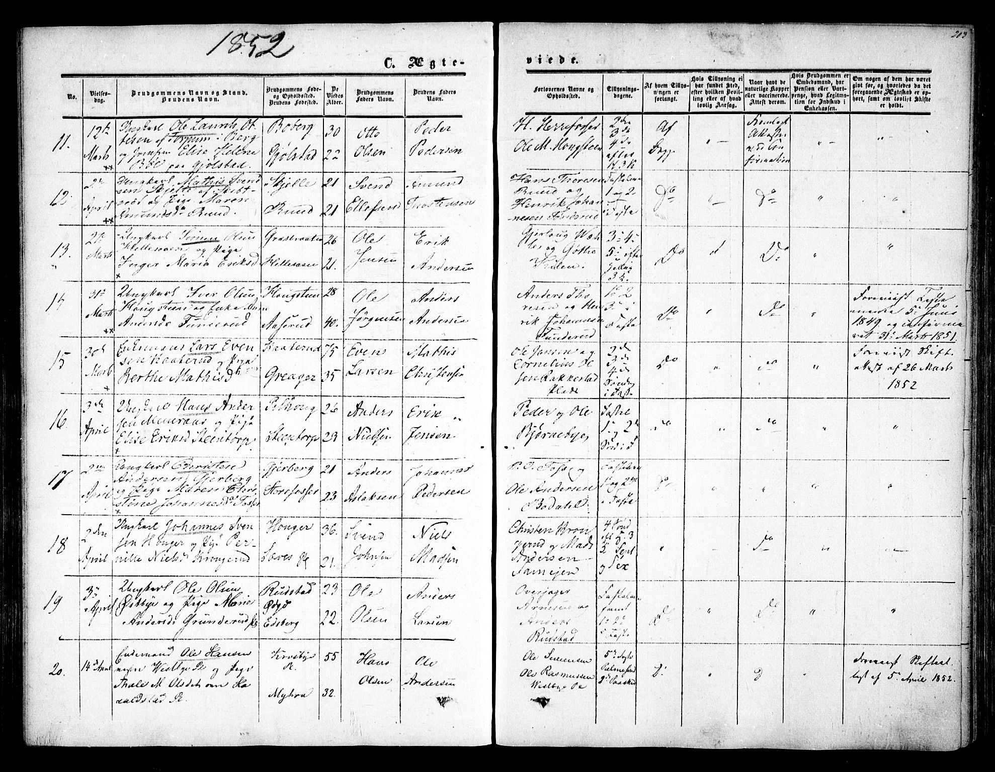 Rakkestad prestekontor Kirkebøker, AV/SAO-A-2008/F/Fa/L0009: Parish register (official) no. I 9, 1850-1856, p. 203