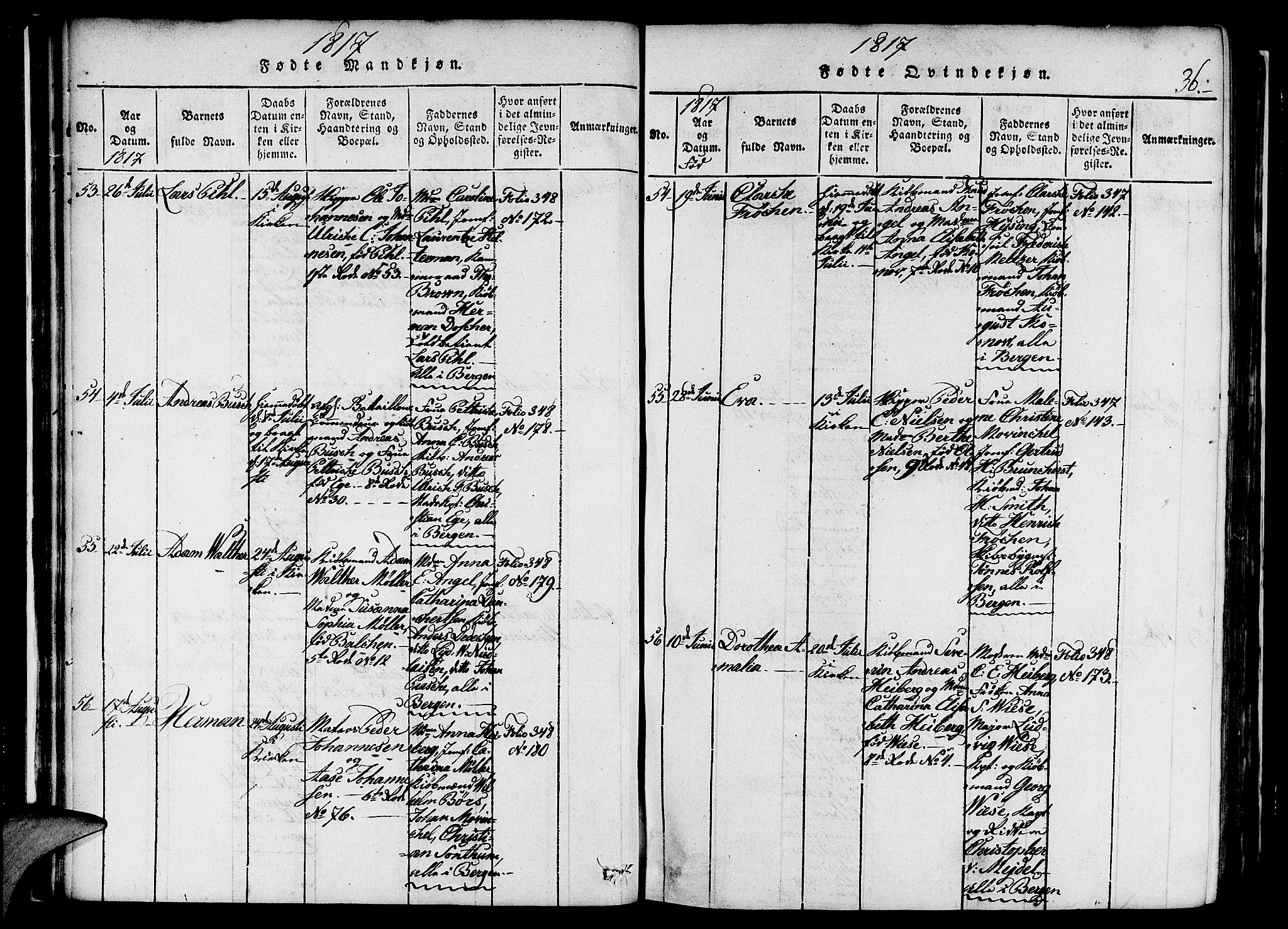 Nykirken Sokneprestembete, SAB/A-77101/H/Haa/L0011: Parish register (official) no. A 11, 1816-1821, p. 36