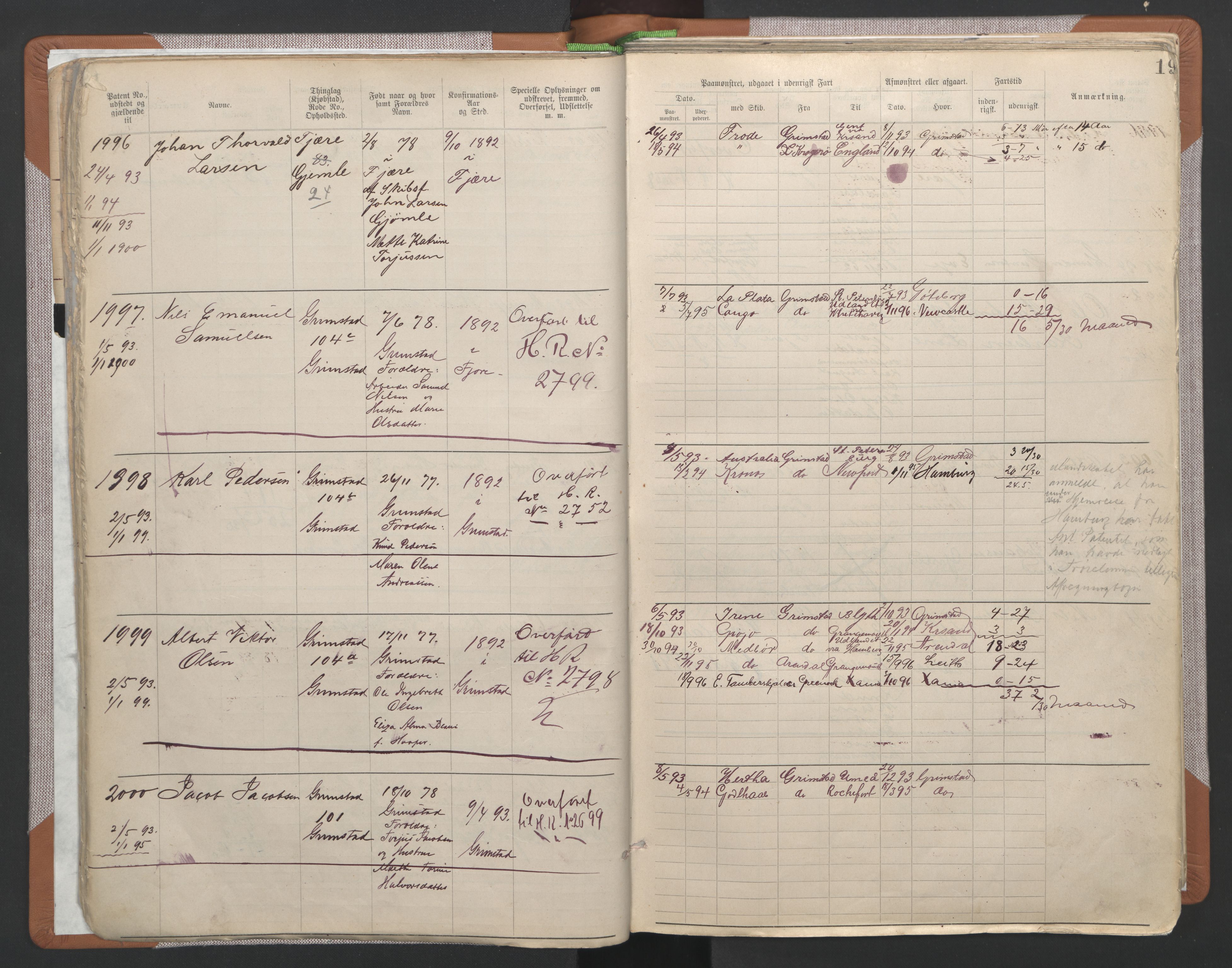 Grimstad mønstringskrets, AV/SAK-2031-0013/F/Fa/L0006: Annotasjonsrulle nr 1911-3453 med register, V-19, 1892-1939, p. 41