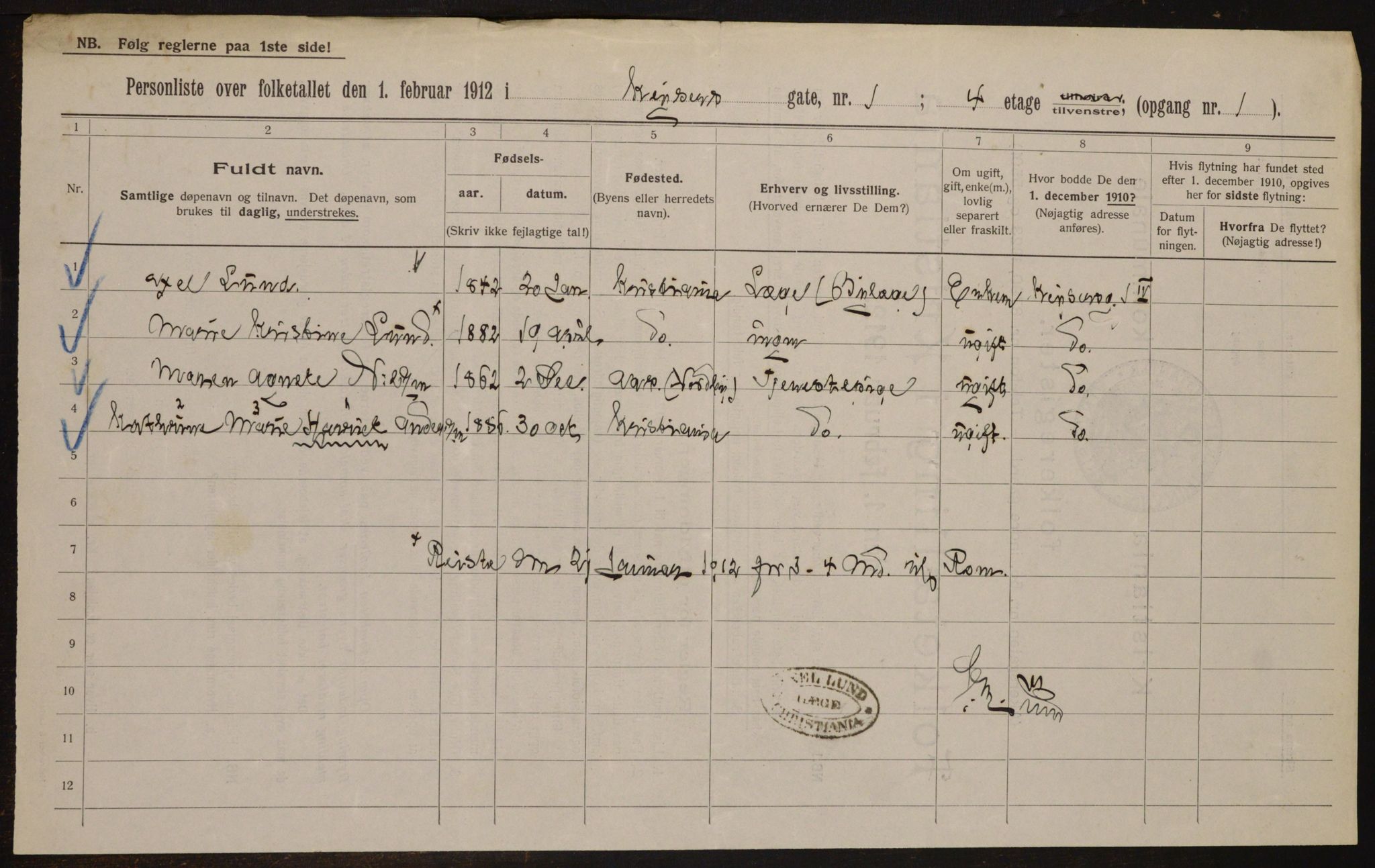 OBA, Municipal Census 1912 for Kristiania, 1912, p. 49495