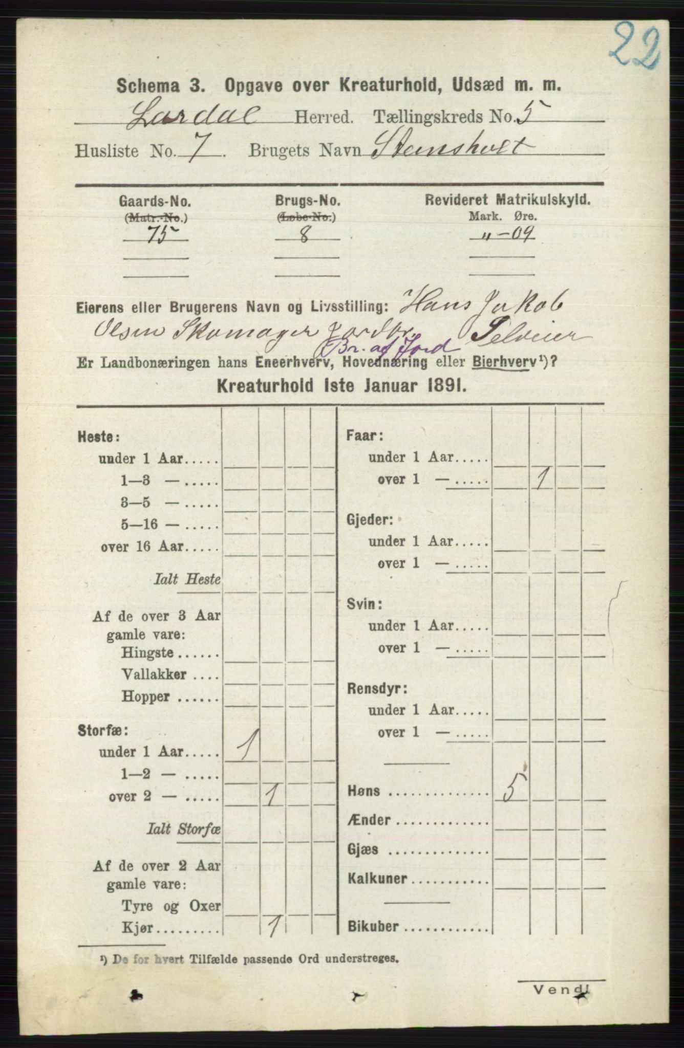 RA, 1891 census for 0728 Lardal, 1891, p. 4051