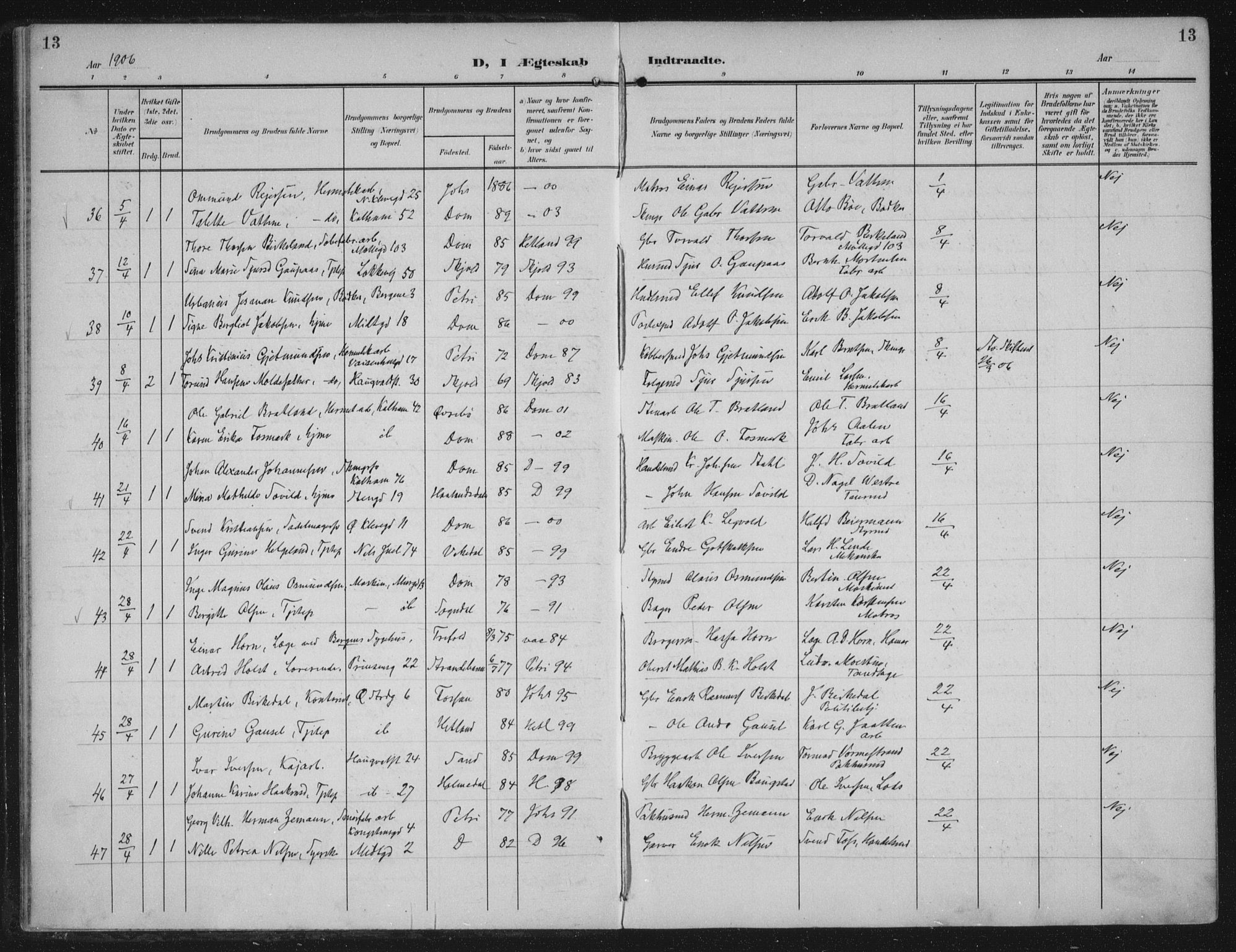 Domkirken sokneprestkontor, SAST/A-101812/002/A/L0016: Parish register (official) no. A 33, 1905-1922, p. 13