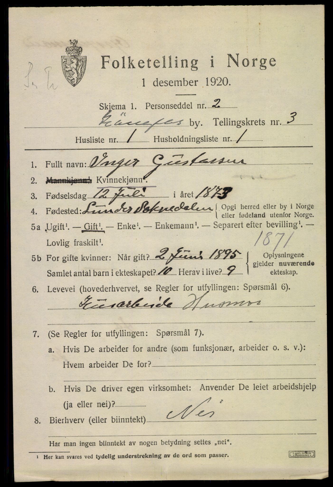 SAKO, 1920 census for Hønefoss, 1920, p. 5184