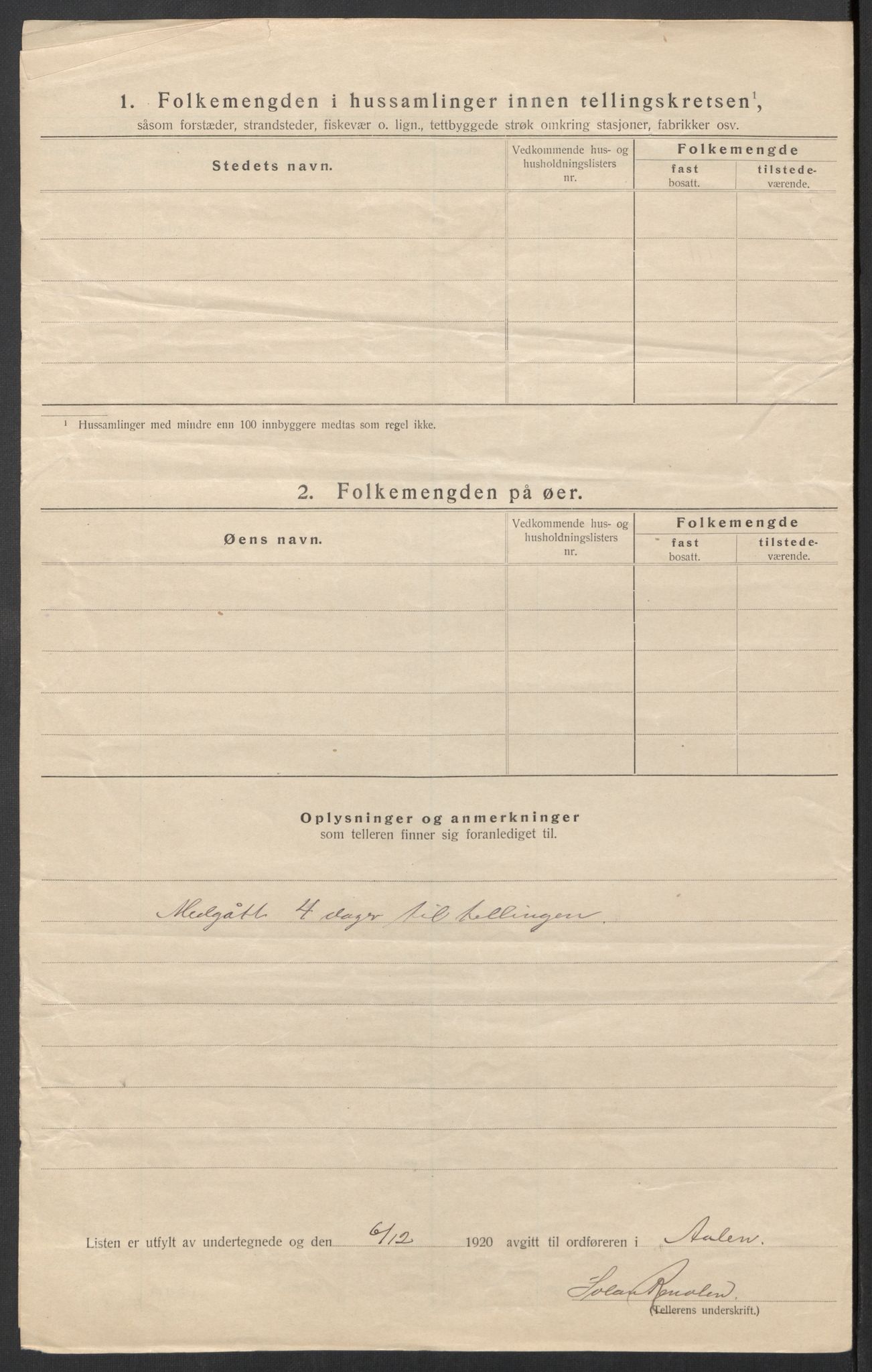 SAT, 1920 census for Ålen, 1920, p. 23