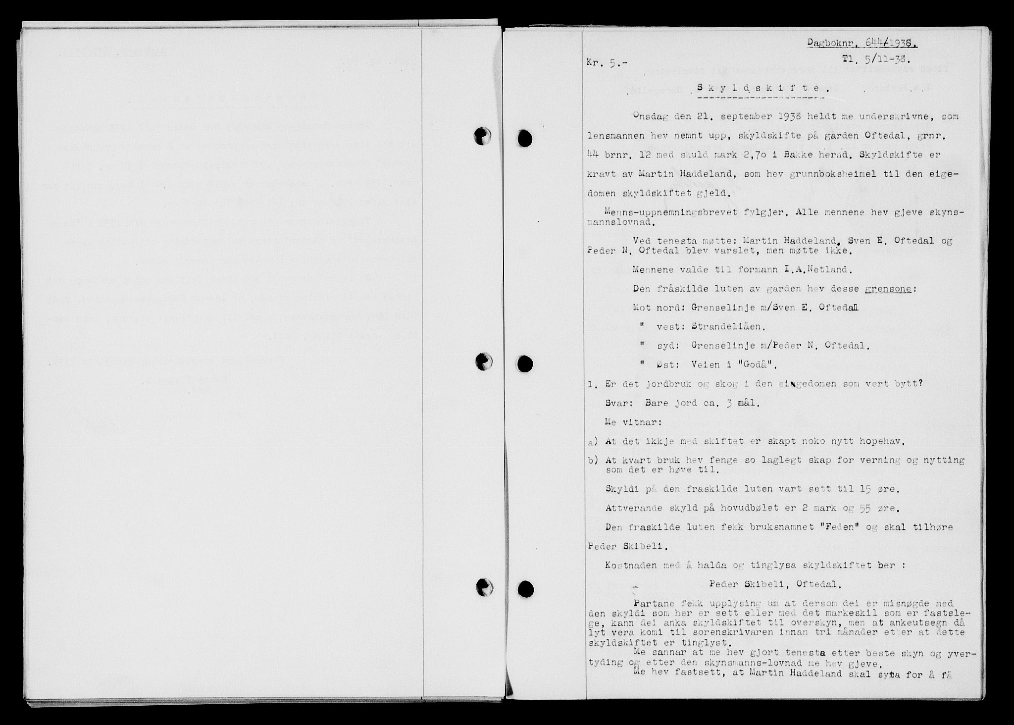 Flekkefjord sorenskriveri, AV/SAK-1221-0001/G/Gb/Gba/L0054: Mortgage book no. A-2, 1937-1938, Diary no: : 644/1938