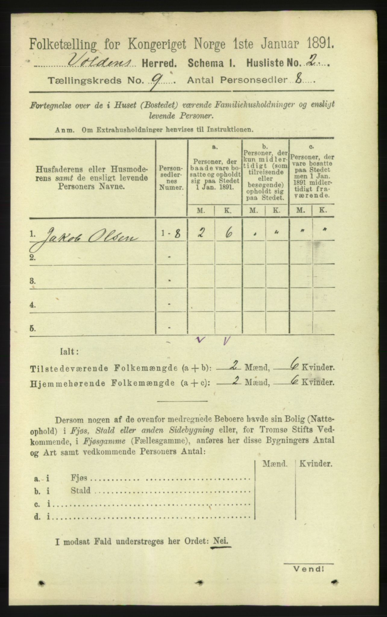 RA, 1891 census for 1519 Volda, 1891, p. 4180