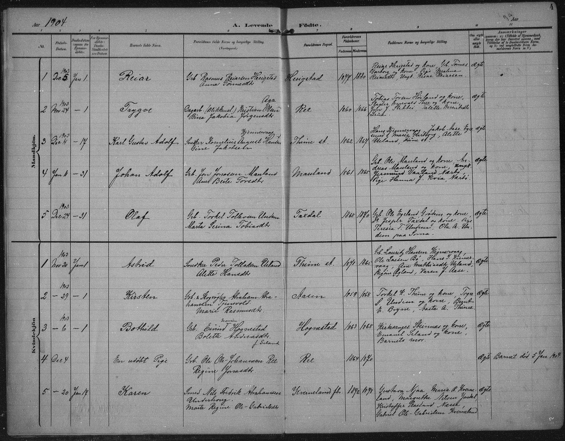 Lye sokneprestkontor, SAST/A-101794/002/A/L0001: Parish register (official) no. A 12, 1904-1920, p. 4