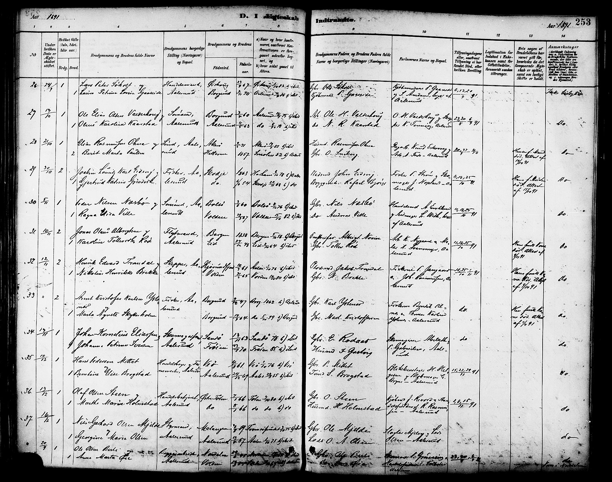 Ministerialprotokoller, klokkerbøker og fødselsregistre - Møre og Romsdal, AV/SAT-A-1454/529/L0455: Parish register (official) no. 529A05, 1885-1893, p. 253