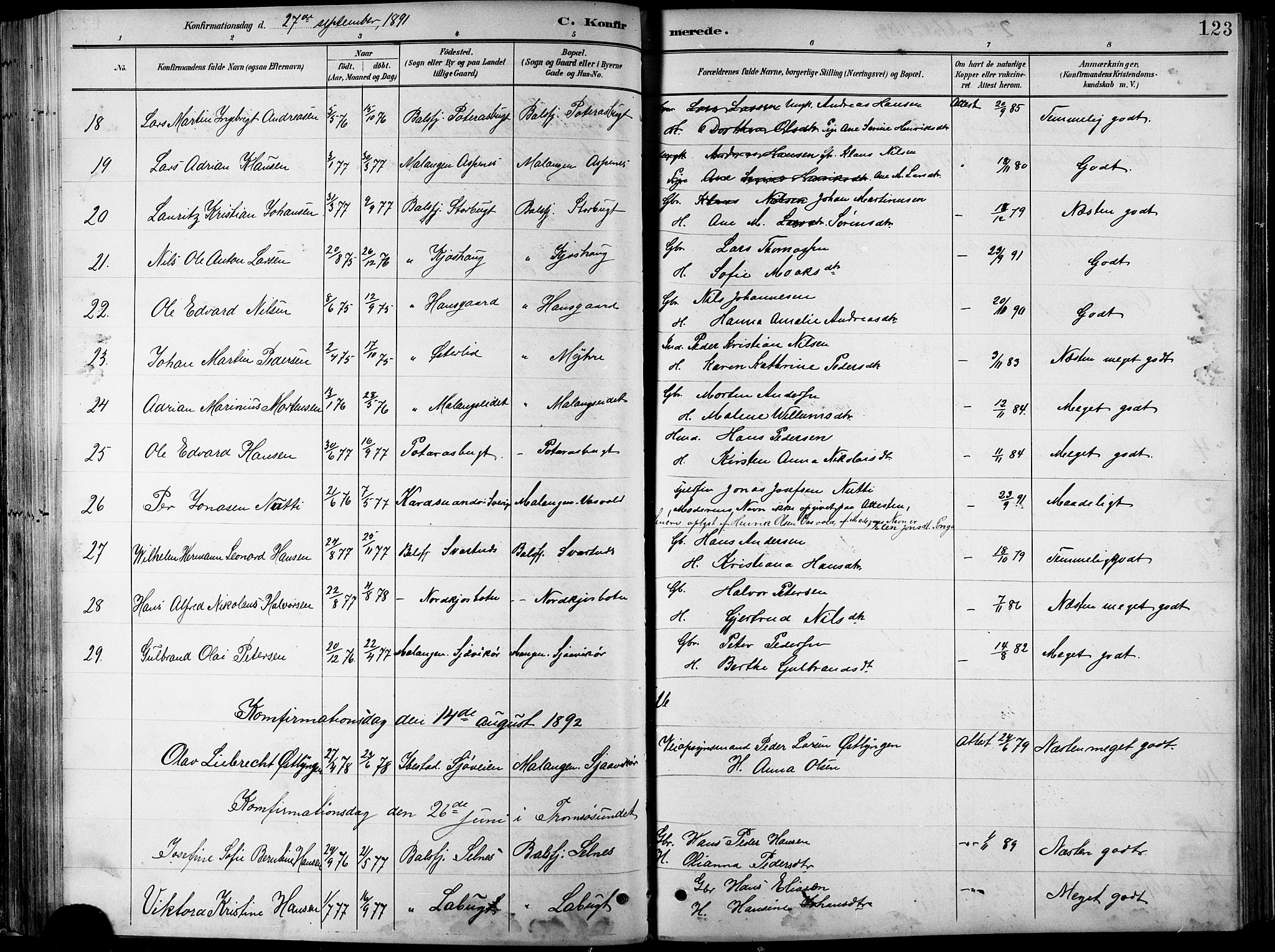 Balsfjord sokneprestembete, SATØ/S-1303/G/Ga/L0008klokker: Parish register (copy) no. 8, 1890-1906, p. 123