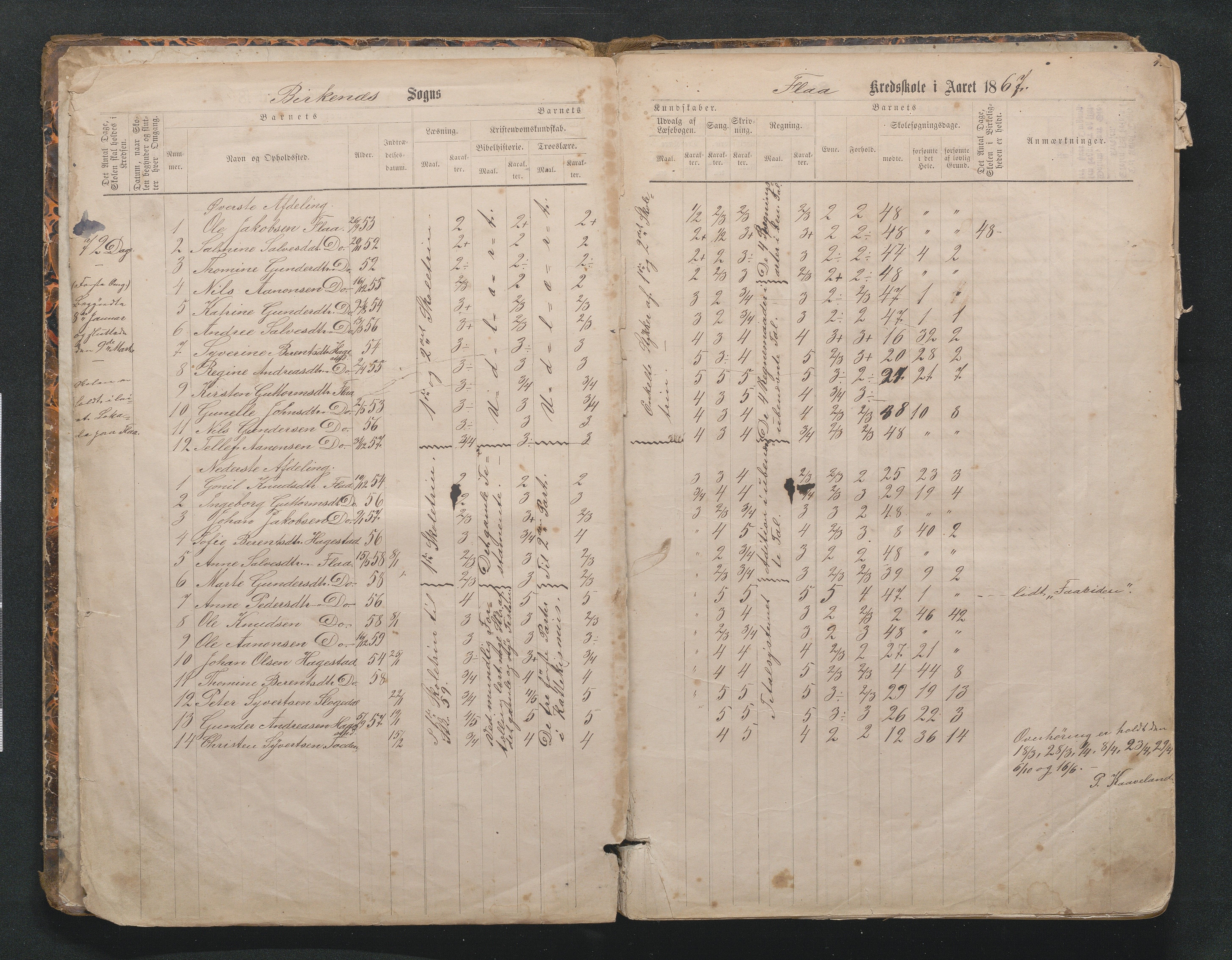 Birkenes kommune, Mosfjell skolekrets, AAKS/KA0928-550f_91/F02/L0001: Skoleprotokoll Flå og Mosfjell, 1867-1909, p. 1