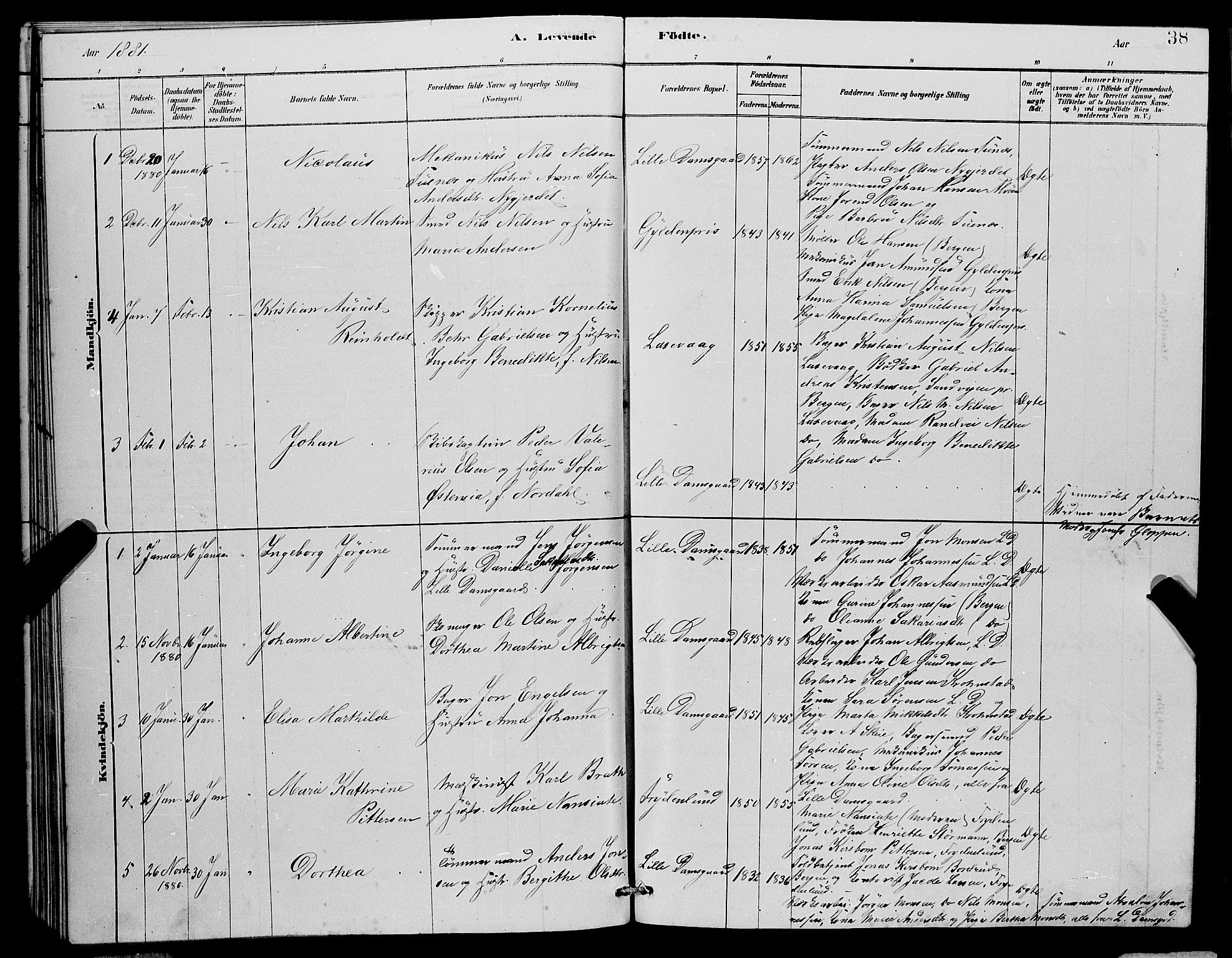 Laksevåg Sokneprestembete, SAB/A-76501/H/Ha/Hab/Haba/L0002: Parish register (copy) no. A 2, 1877-1887, p. 38