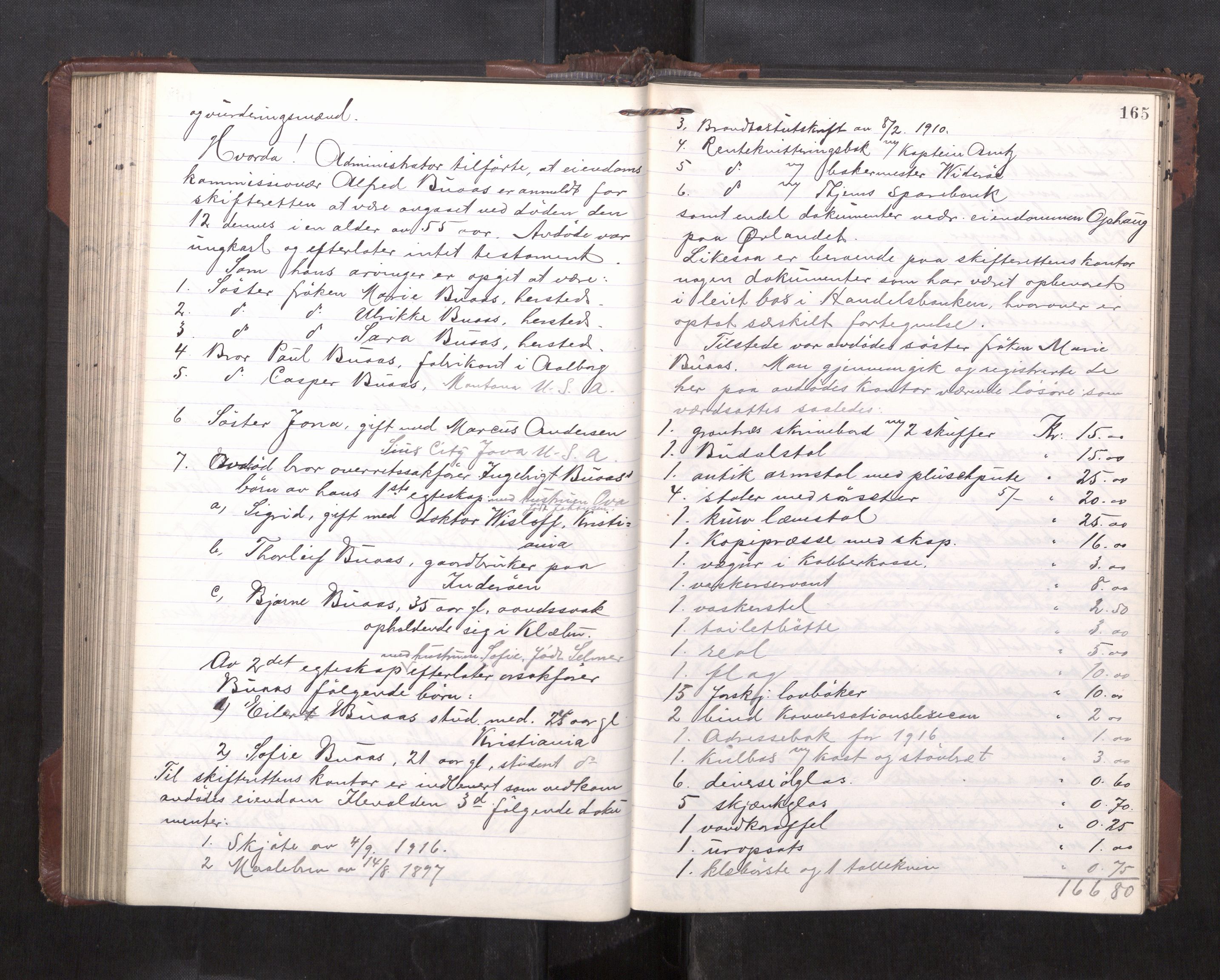 Trondheim byfogd, AV/SAT-A-0003/1/3/3C/L0036: Skifteregistreringsprotokoll - 14/4-24/9. (u/ register), 1915-1918, p. 165