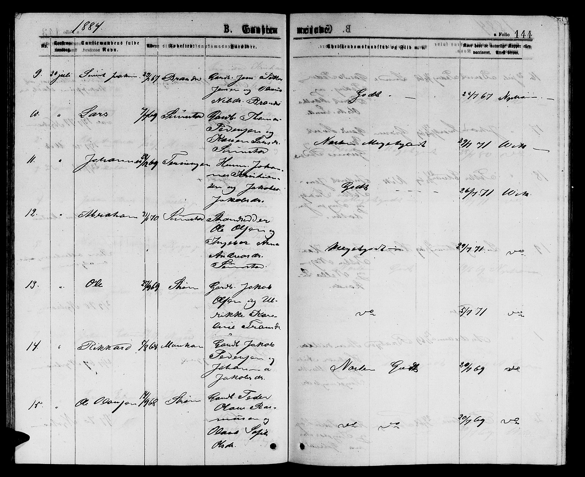 Ministerialprotokoller, klokkerbøker og fødselsregistre - Sør-Trøndelag, AV/SAT-A-1456/657/L0715: Parish register (copy) no. 657C02, 1873-1888, p. 144