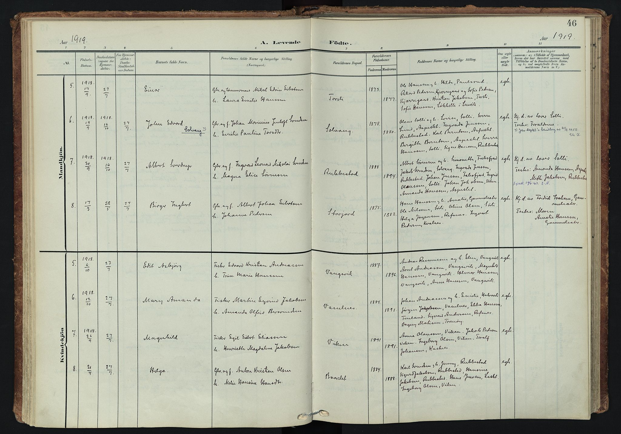 Tranøy sokneprestkontor, SATØ/S-1313/I/Ia/Iaa/L0014kirke: Parish register (official) no. 14, 1905-1919, p. 46