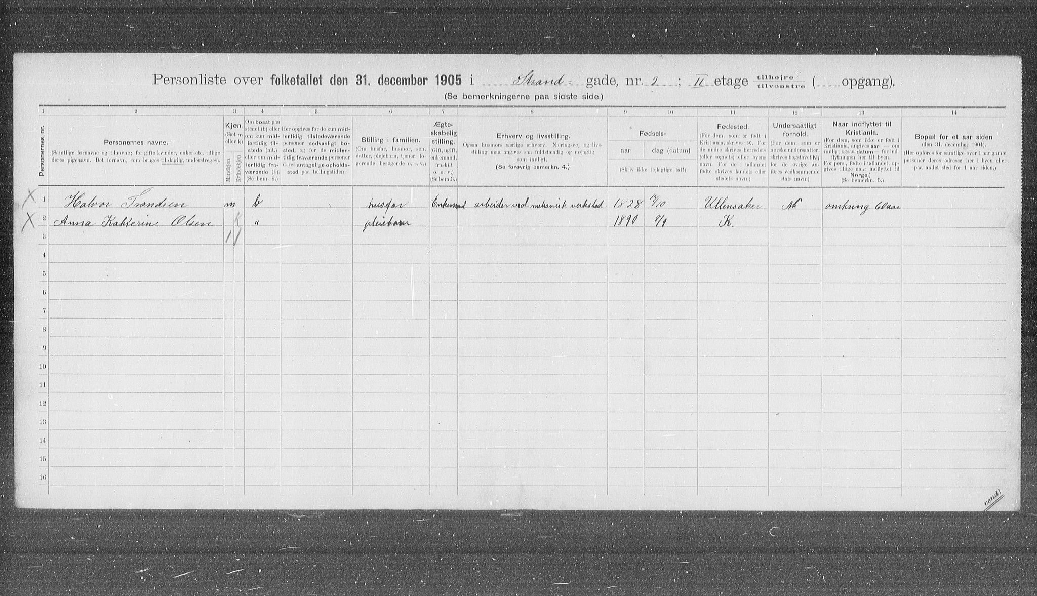 OBA, Municipal Census 1905 for Kristiania, 1905, p. 54253