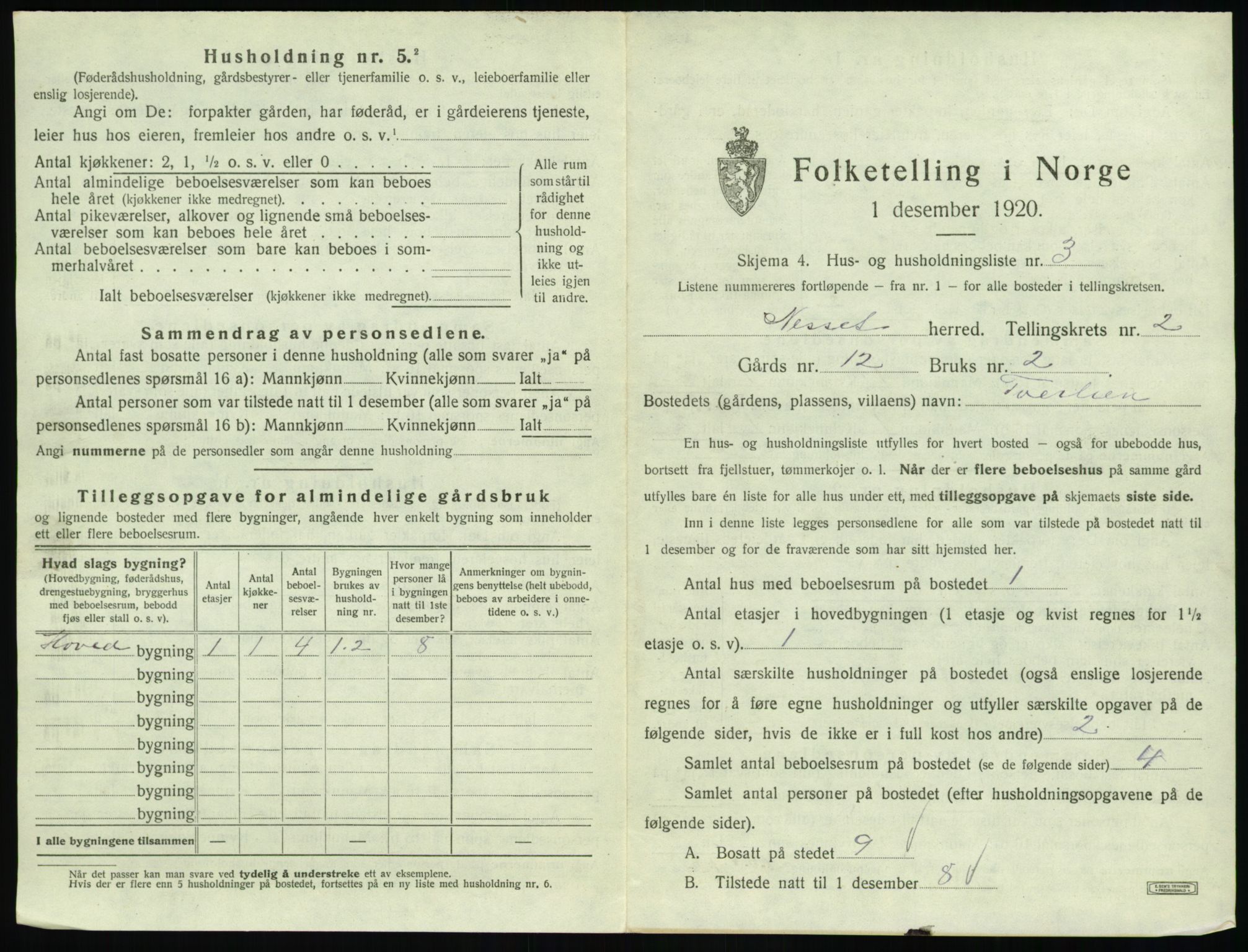 SAT, 1920 census for Nesset, 1920, p. 102