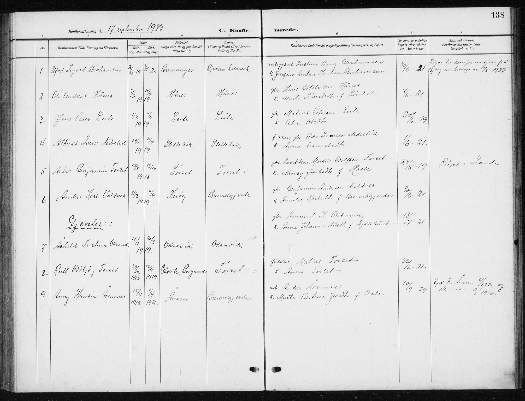 Ministerialprotokoller, klokkerbøker og fødselsregistre - Møre og Romsdal, AV/SAT-A-1454/504/L0061: Parish register (copy) no. 504C03, 1902-1940, p. 138