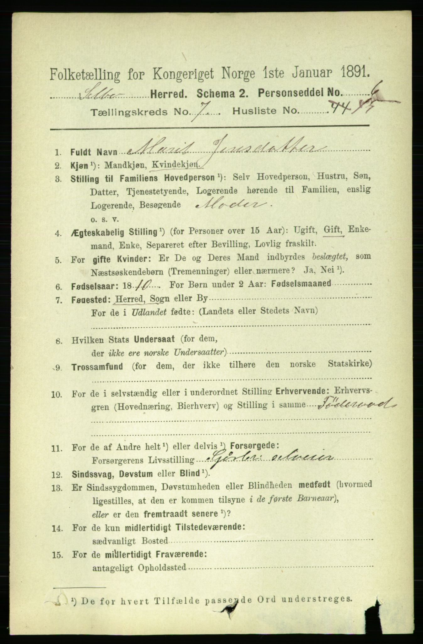 RA, 1891 census for 1664 Selbu, 1891, p. 2841