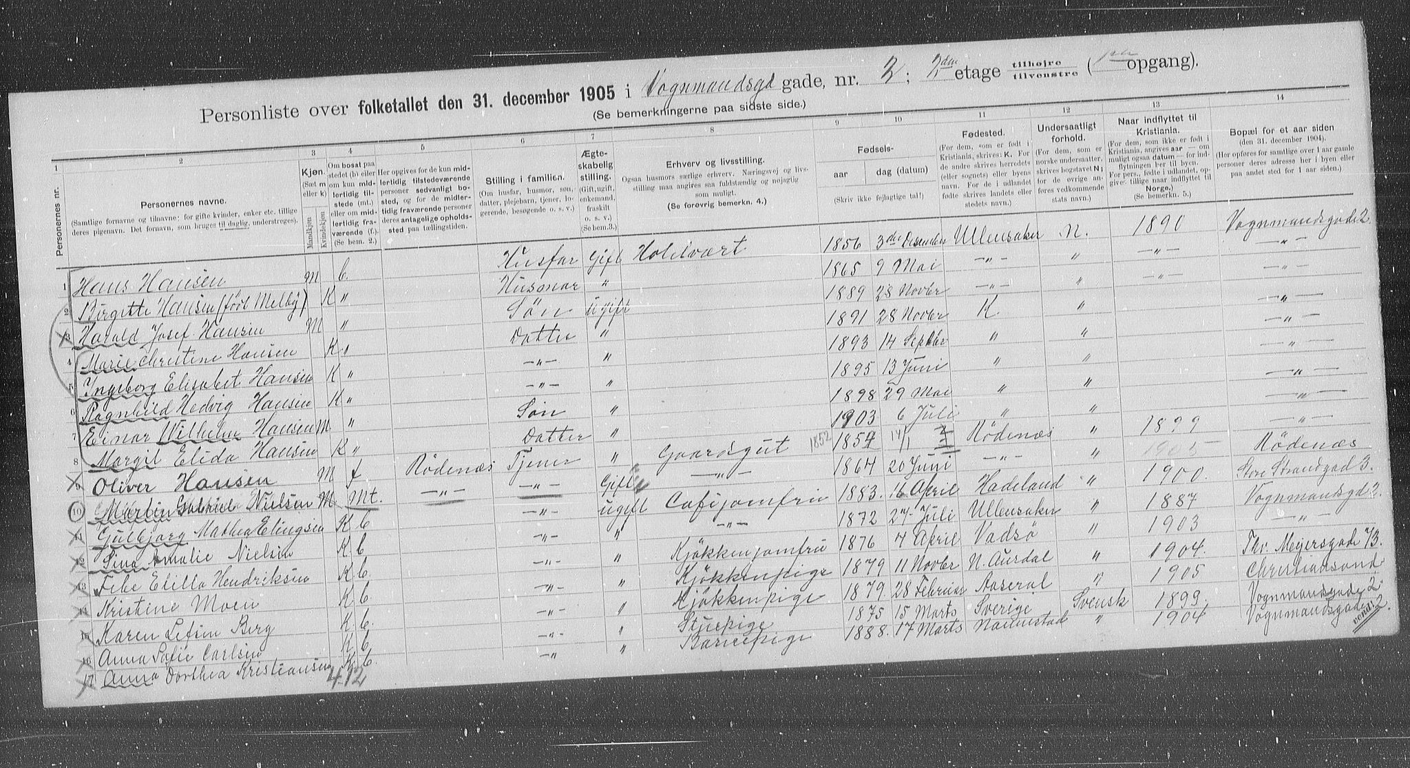 OBA, Municipal Census 1905 for Kristiania, 1905, p. 65488