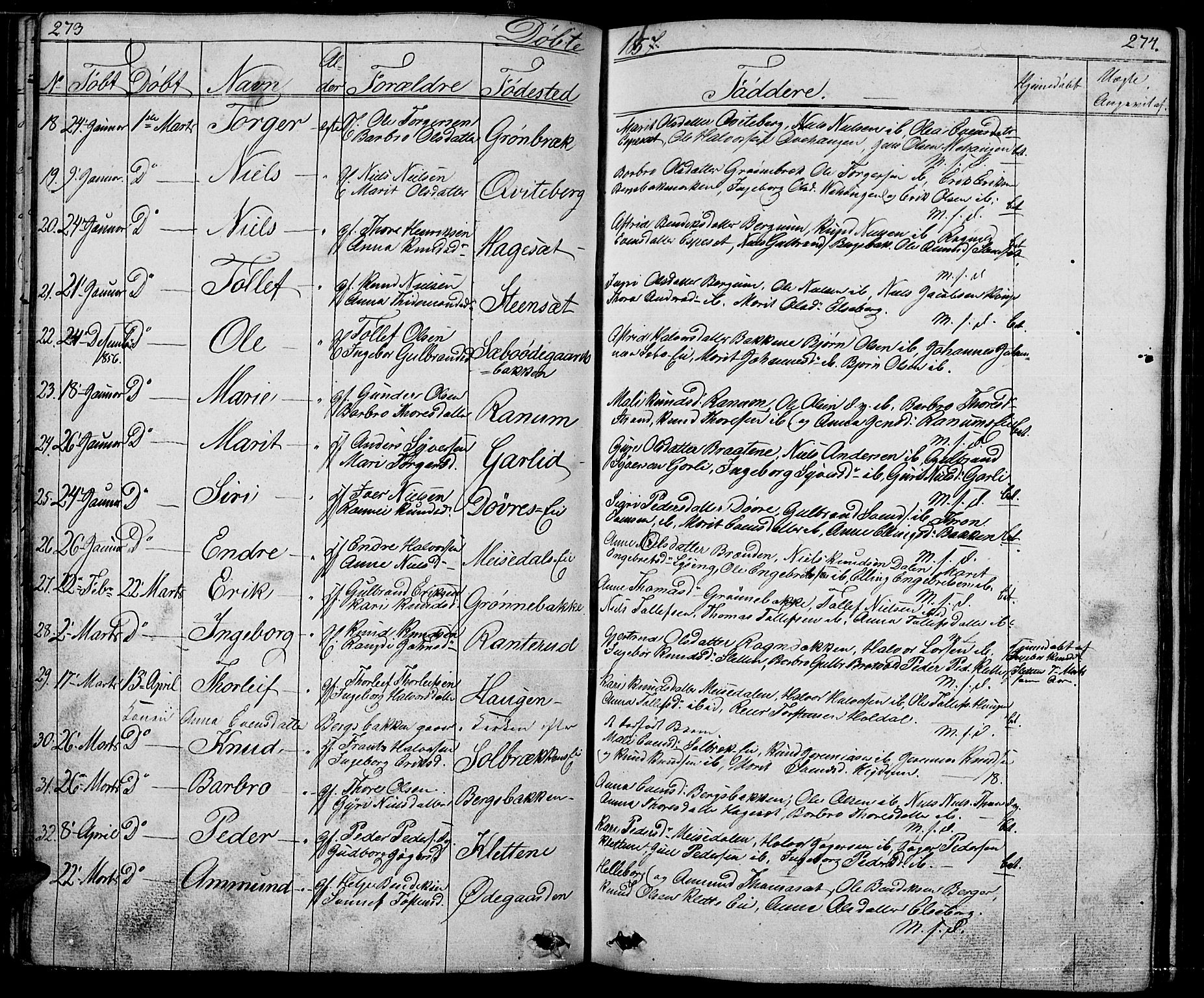 Nord-Aurdal prestekontor, SAH/PREST-132/H/Ha/Hab/L0001: Parish register (copy) no. 1, 1834-1887, p. 273-274