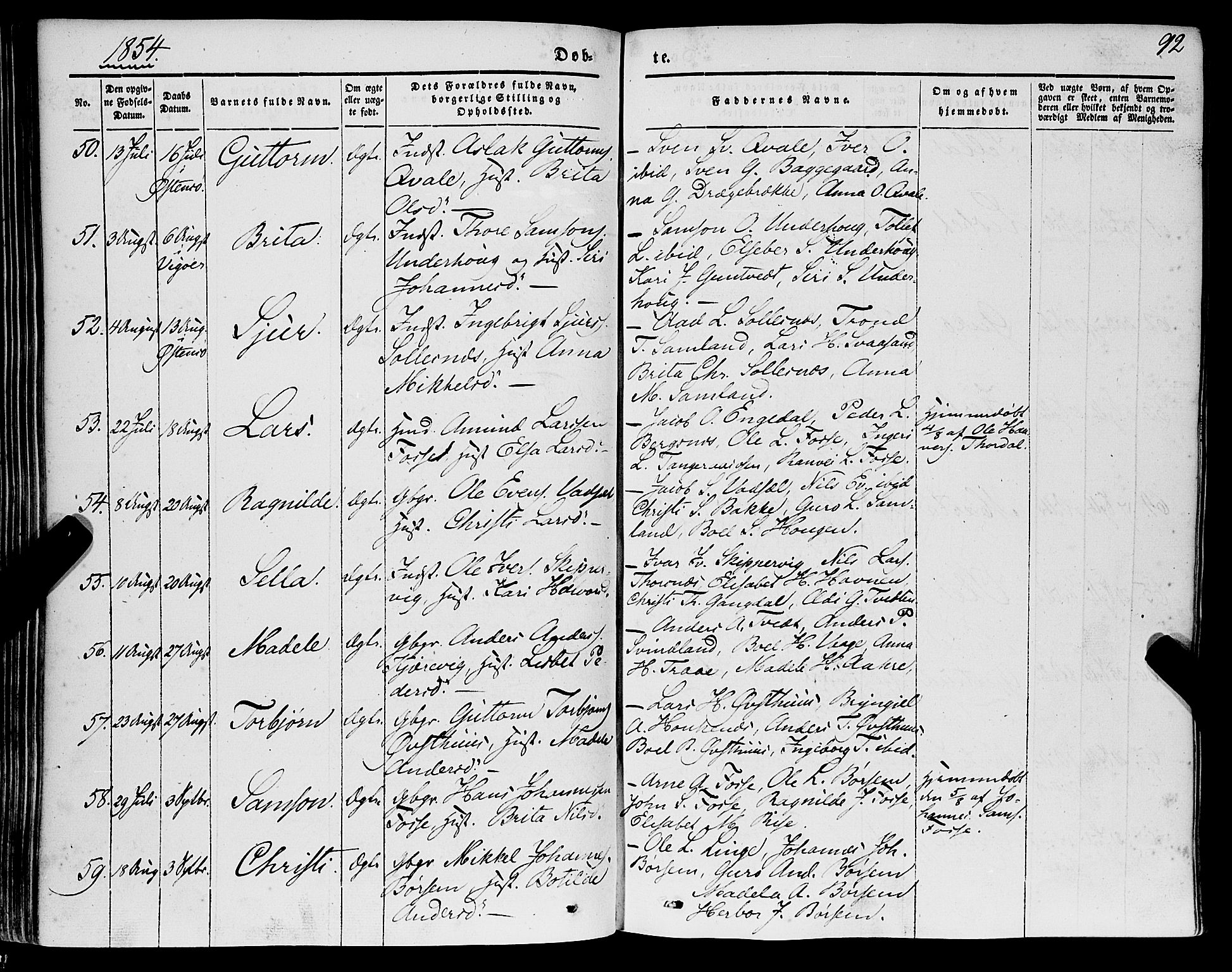 Strandebarm sokneprestembete, SAB/A-78401/H/Haa: Parish register (official) no. A 7, 1844-1872, p. 92