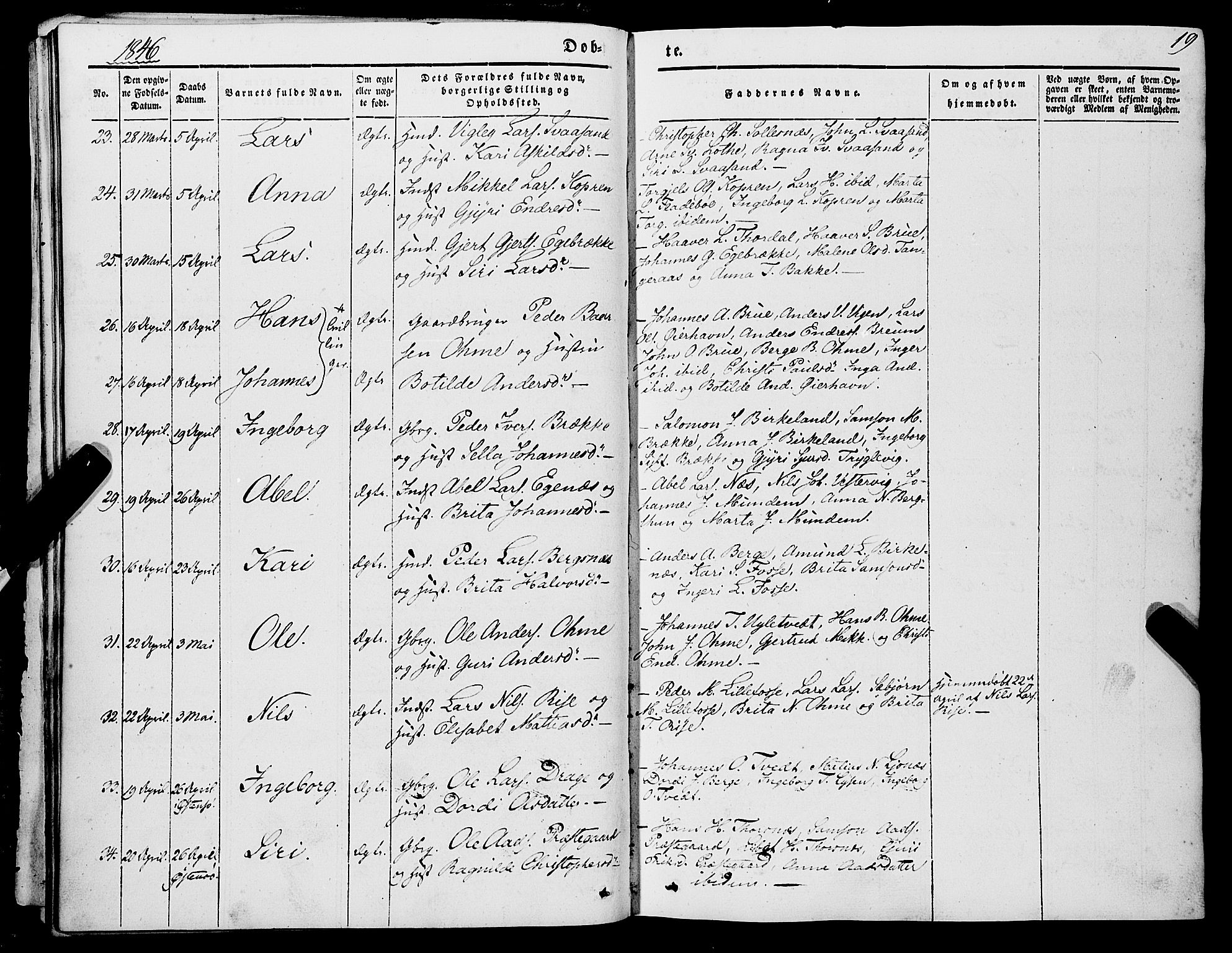 Strandebarm sokneprestembete, SAB/A-78401/H/Haa: Parish register (official) no. A 7, 1844-1872, p. 19