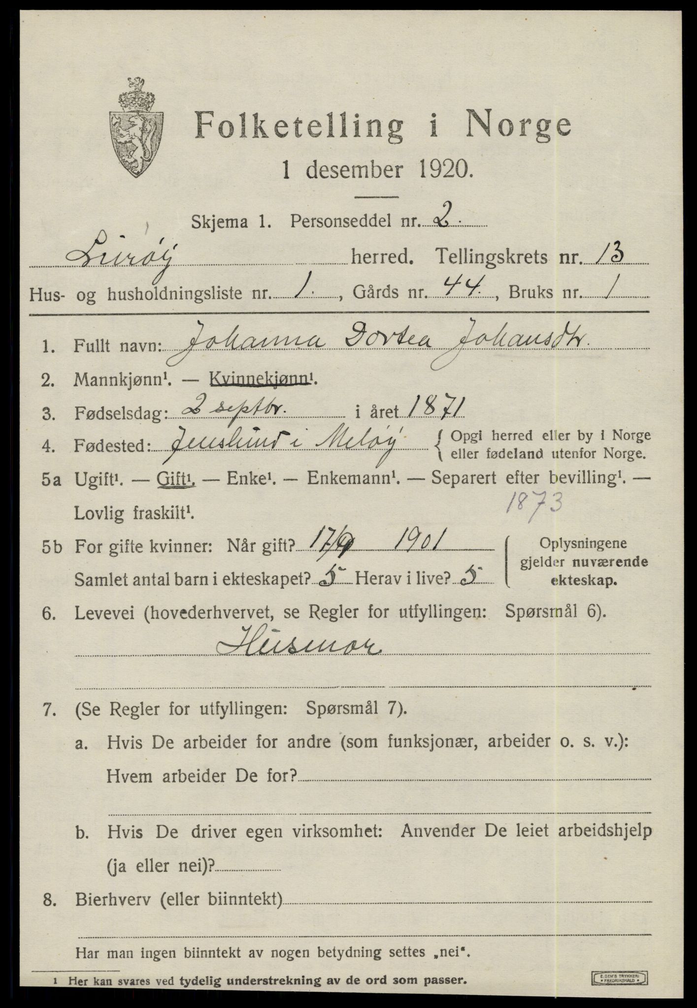 SAT, 1920 census for Lurøy, 1920, p. 5185