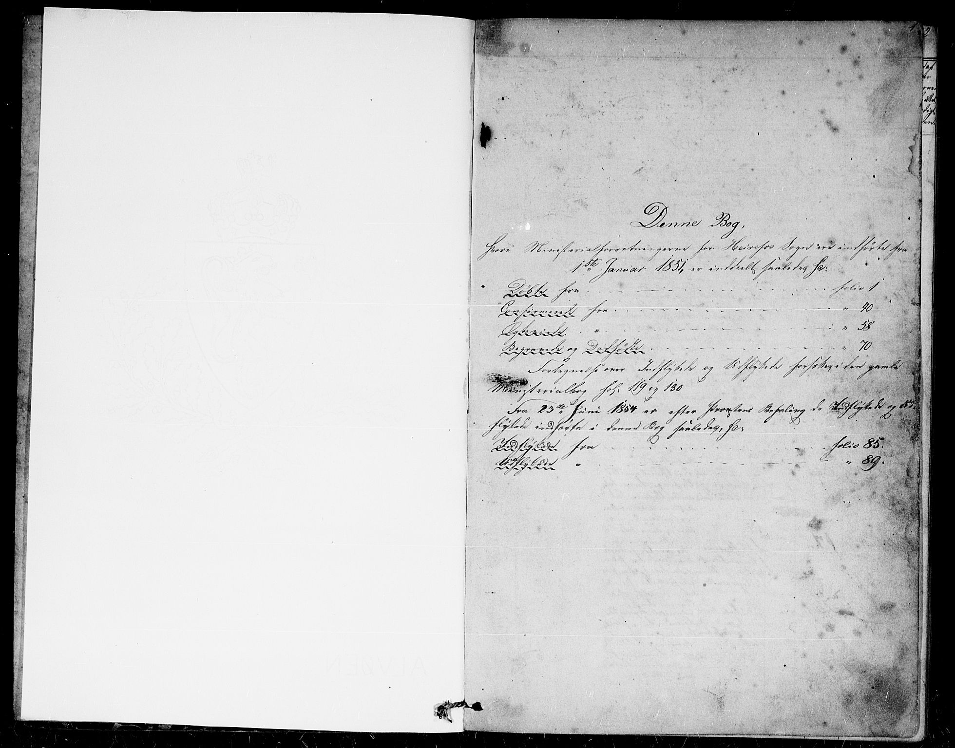 Herefoss sokneprestkontor, AV/SAK-1111-0019/F/Fb/Fba/L0001: Parish register (copy) no. B 1, 1851-1868, p. 1