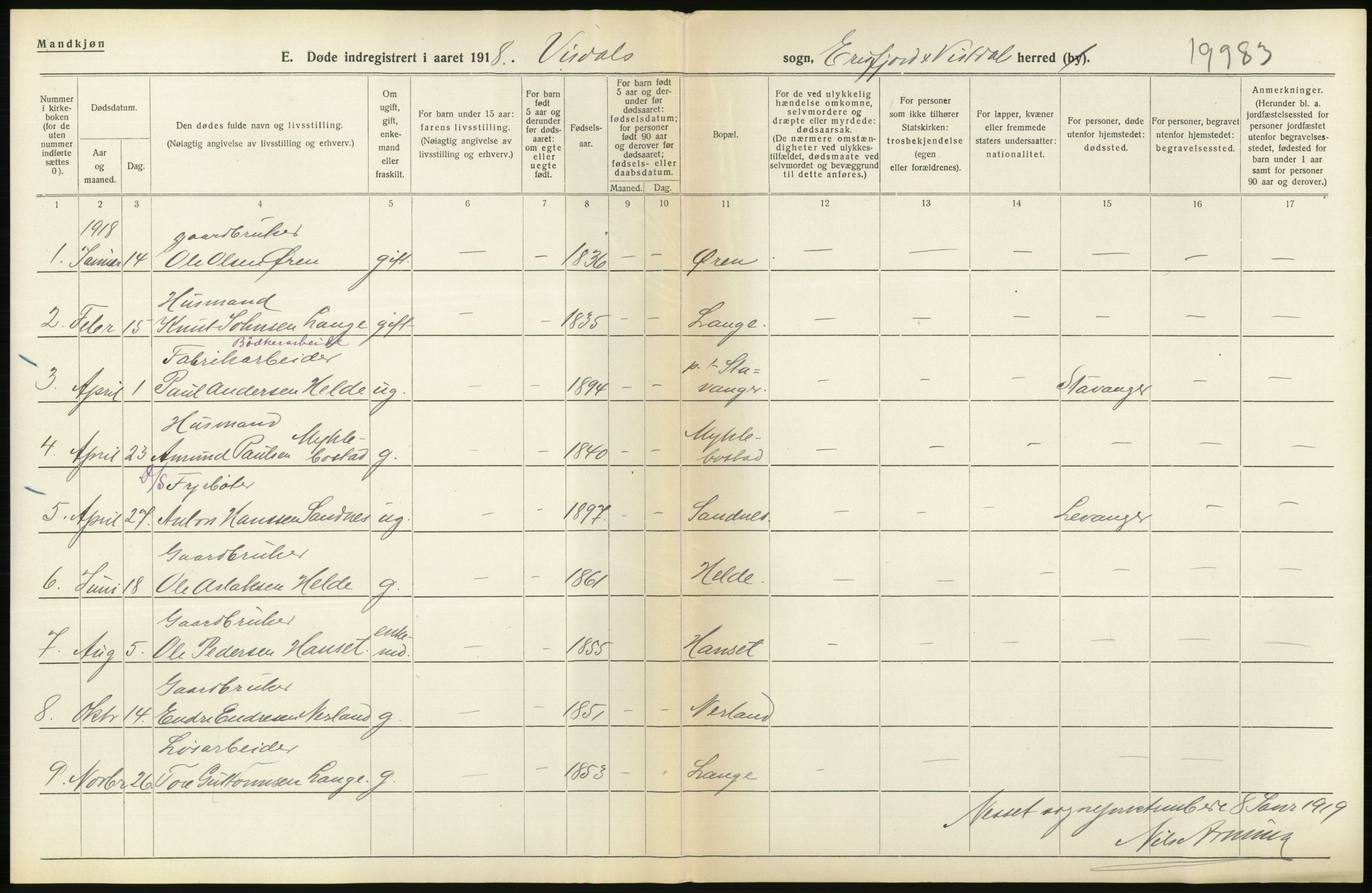 Statistisk sentralbyrå, Sosiodemografiske emner, Befolkning, RA/S-2228/D/Df/Dfb/Dfbh/L0045: Møre fylke: Døde. Bygder og byer., 1918, p. 414