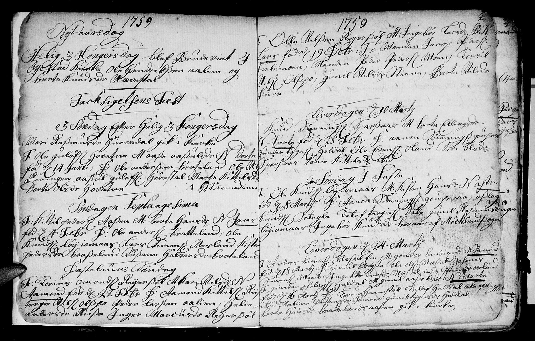 Froland sokneprestkontor, SAK/1111-0013/F/Fb/L0003: Parish register (copy) no. B 3, 1759-1776, p. 1-2