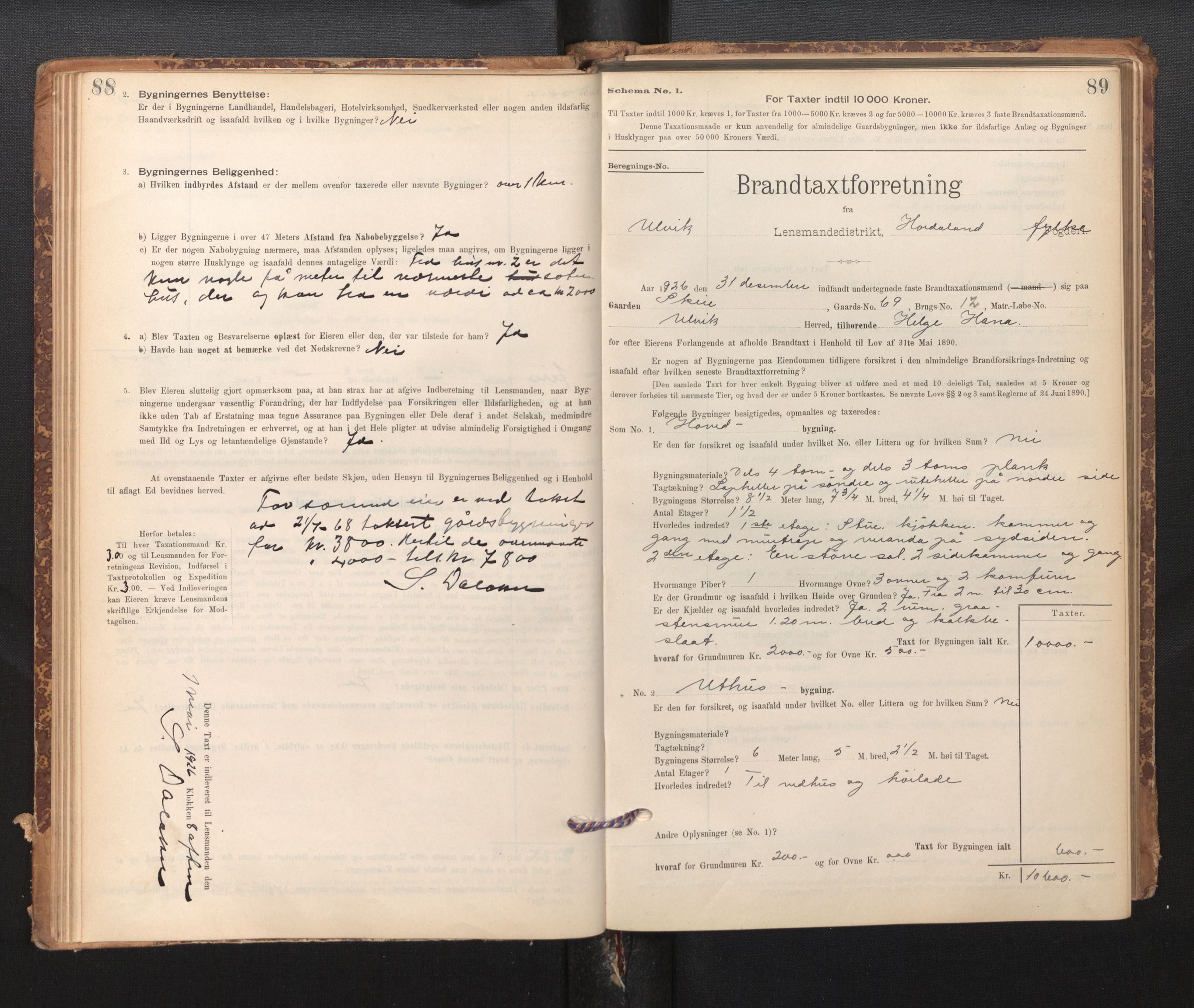 Lensmannen i Ulvik, SAB/A-35601/0012/L0003: Branntakstprotokoll, skjematakst, 1895-1946, p. 88-89