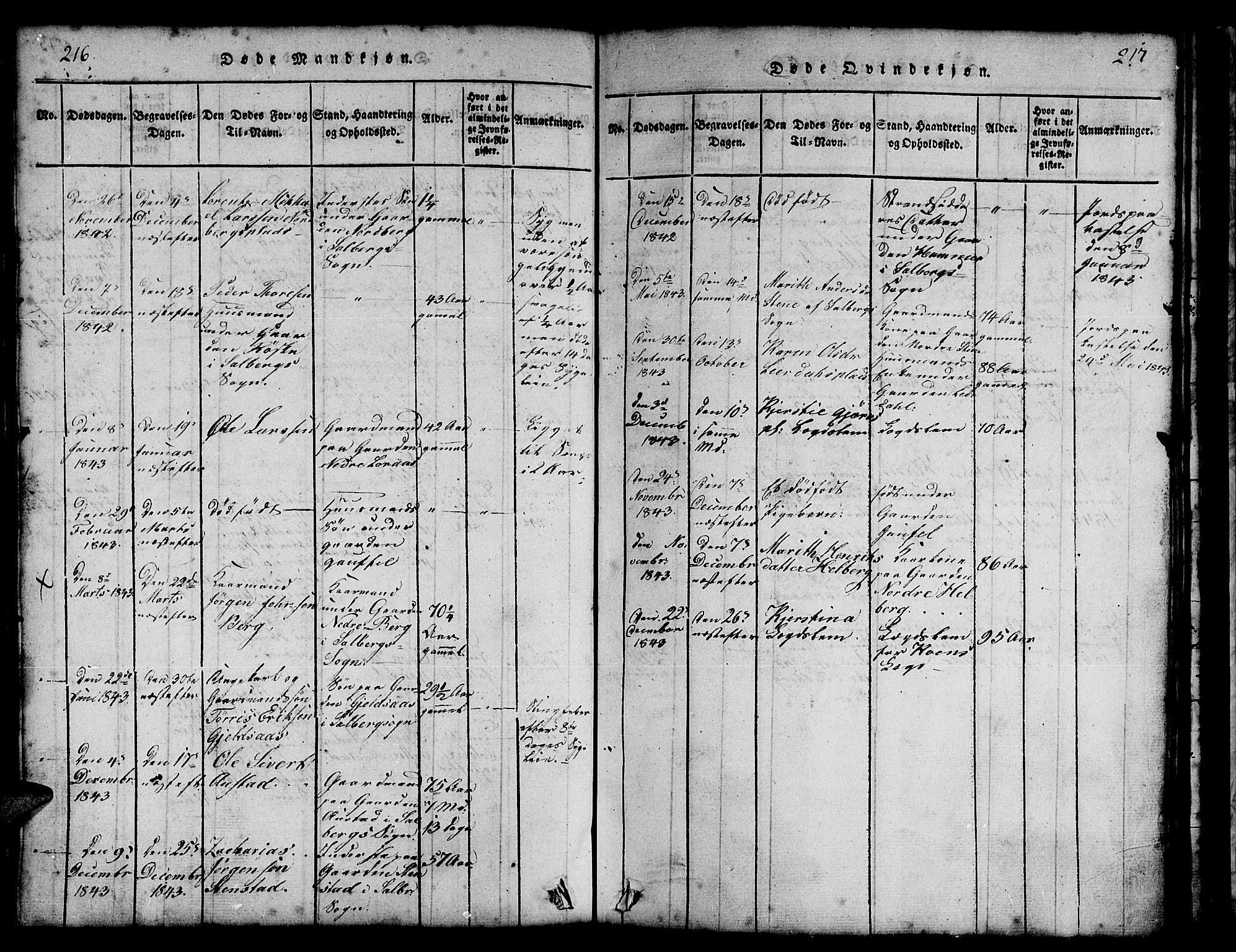 Ministerialprotokoller, klokkerbøker og fødselsregistre - Nord-Trøndelag, AV/SAT-A-1458/731/L0310: Parish register (copy) no. 731C01, 1816-1874, p. 216-217