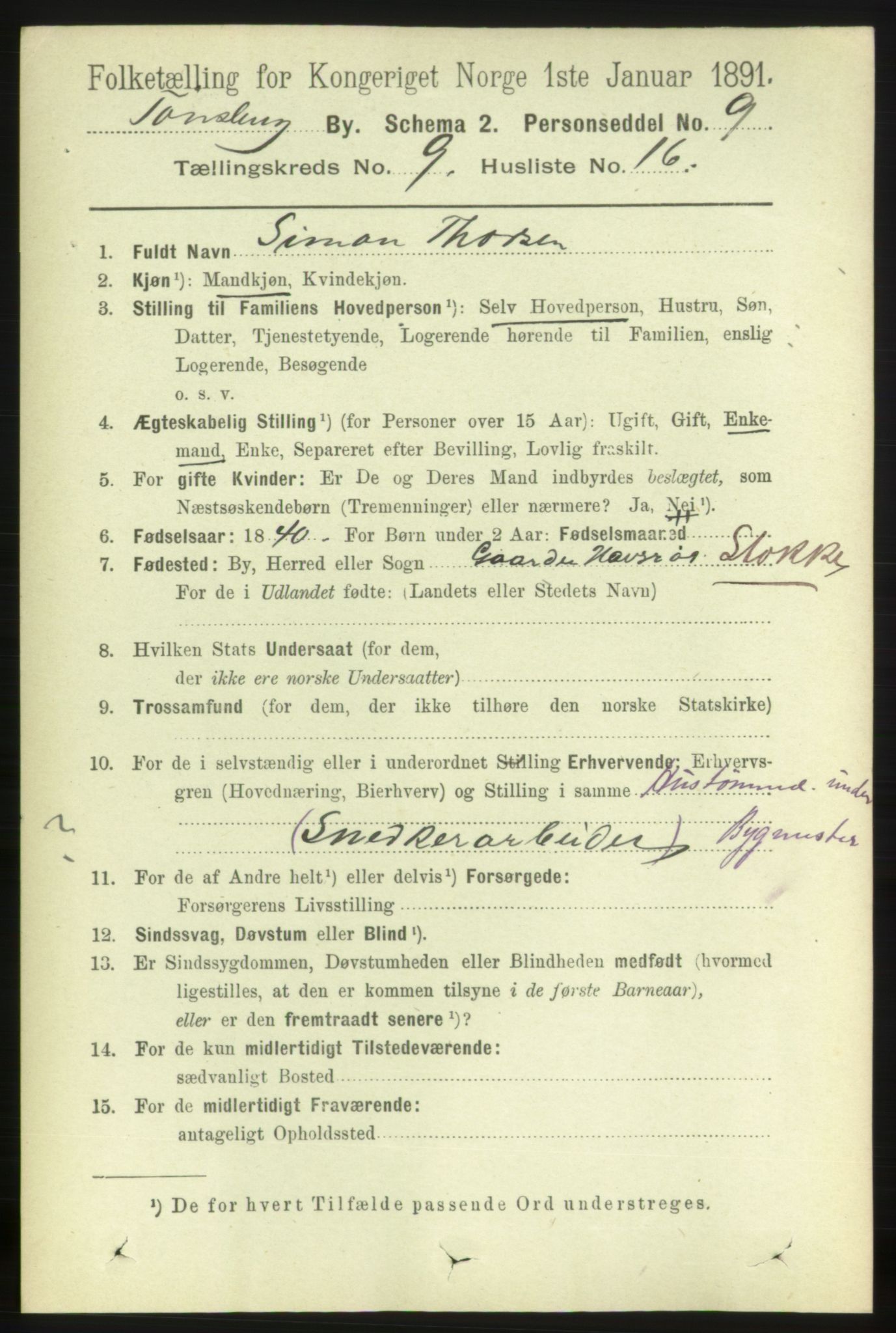 RA, 1891 census for 0705 Tønsberg, 1891, p. 3590