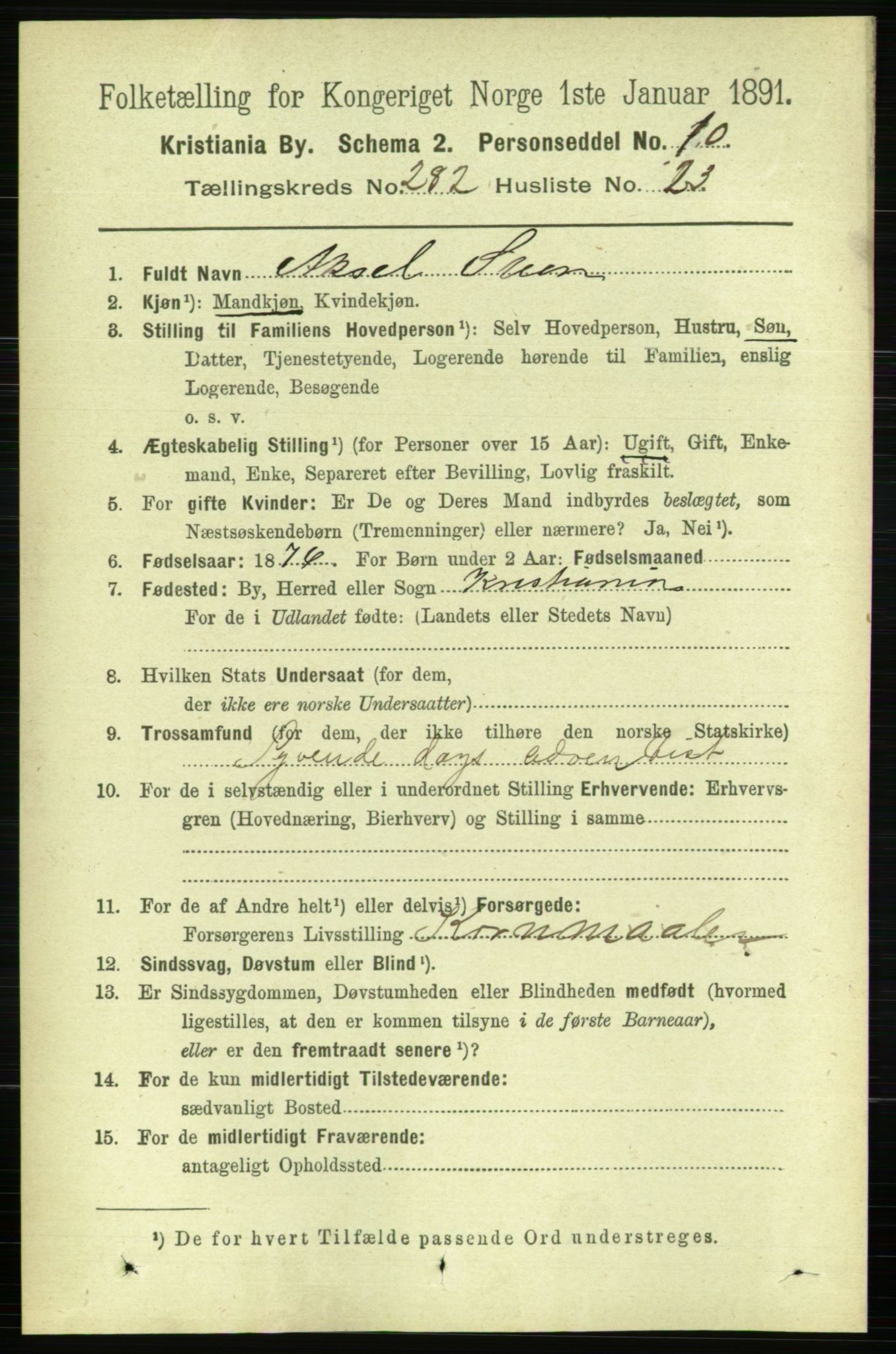 RA, 1891 census for 0301 Kristiania, 1891, p. 172445