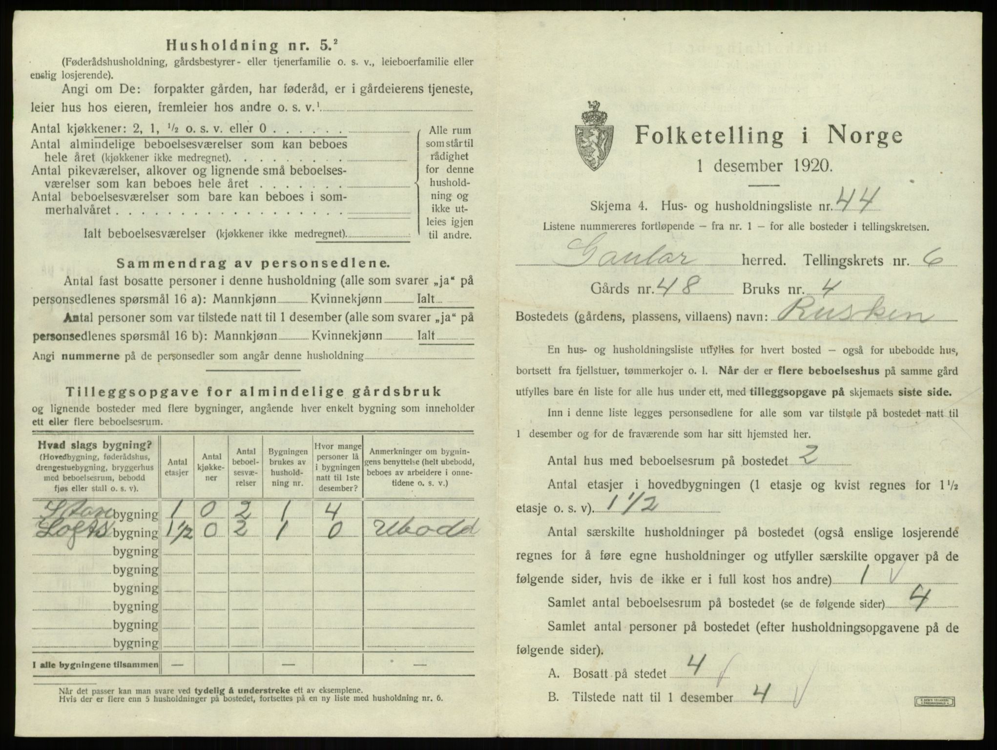 SAB, 1920 census for Gaular, 1920, p. 471