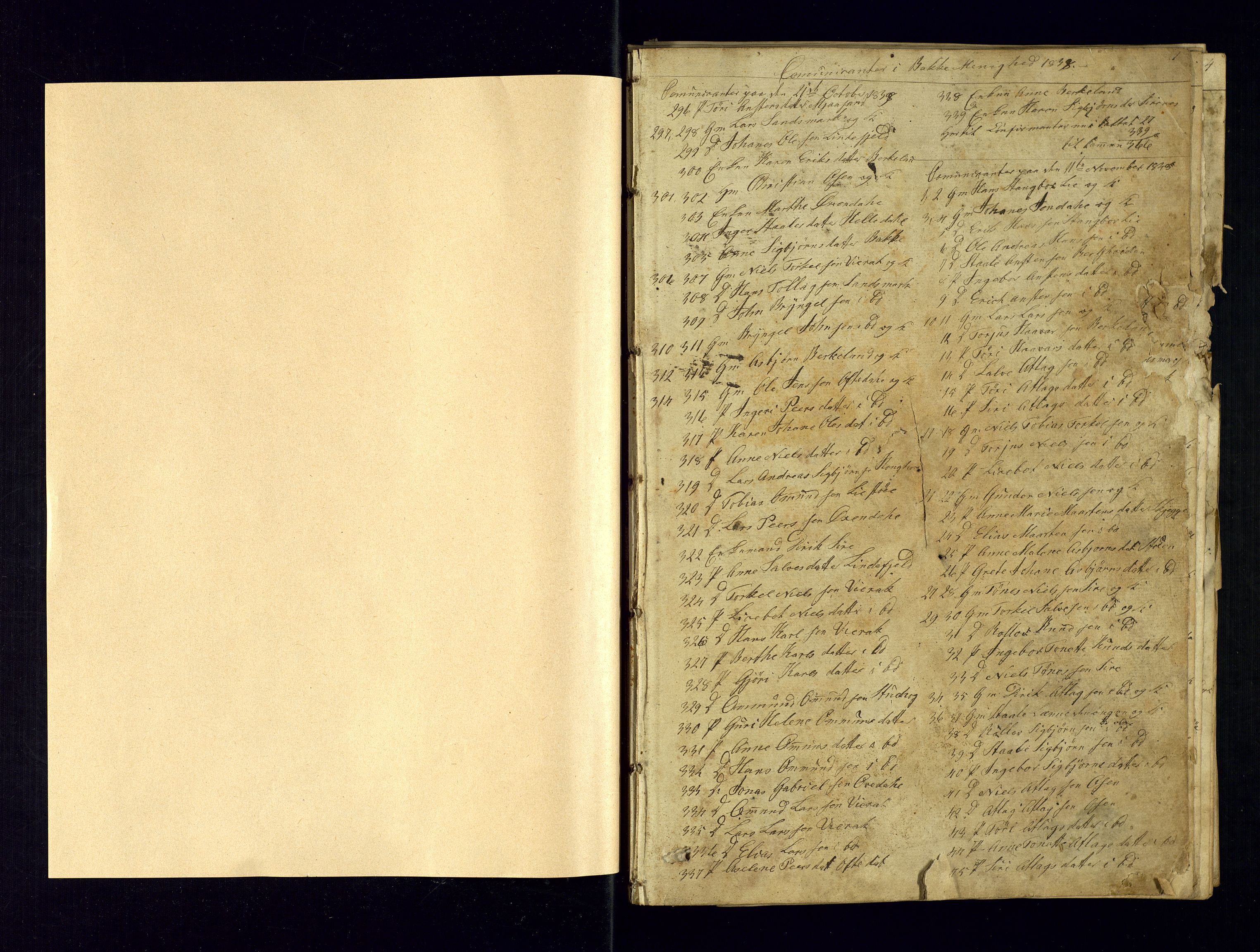 Bakke sokneprestkontor, AV/SAK-1111-0002/F/Fc/Fca/L0004: Communicants register no. C-4, 1838-1861, p. 1