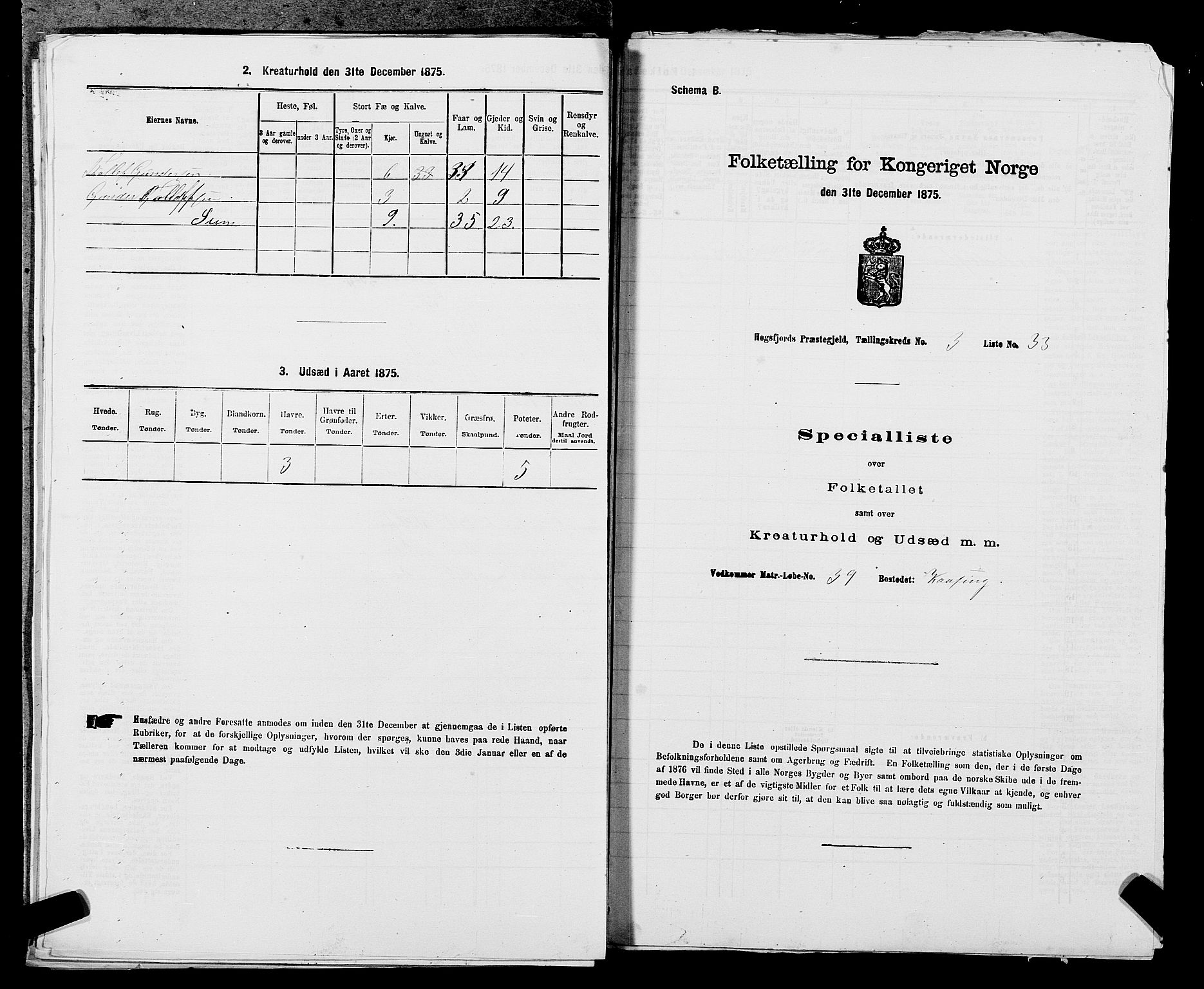 SAST, 1875 census for 1128P Høgsfjord, 1875, p. 309