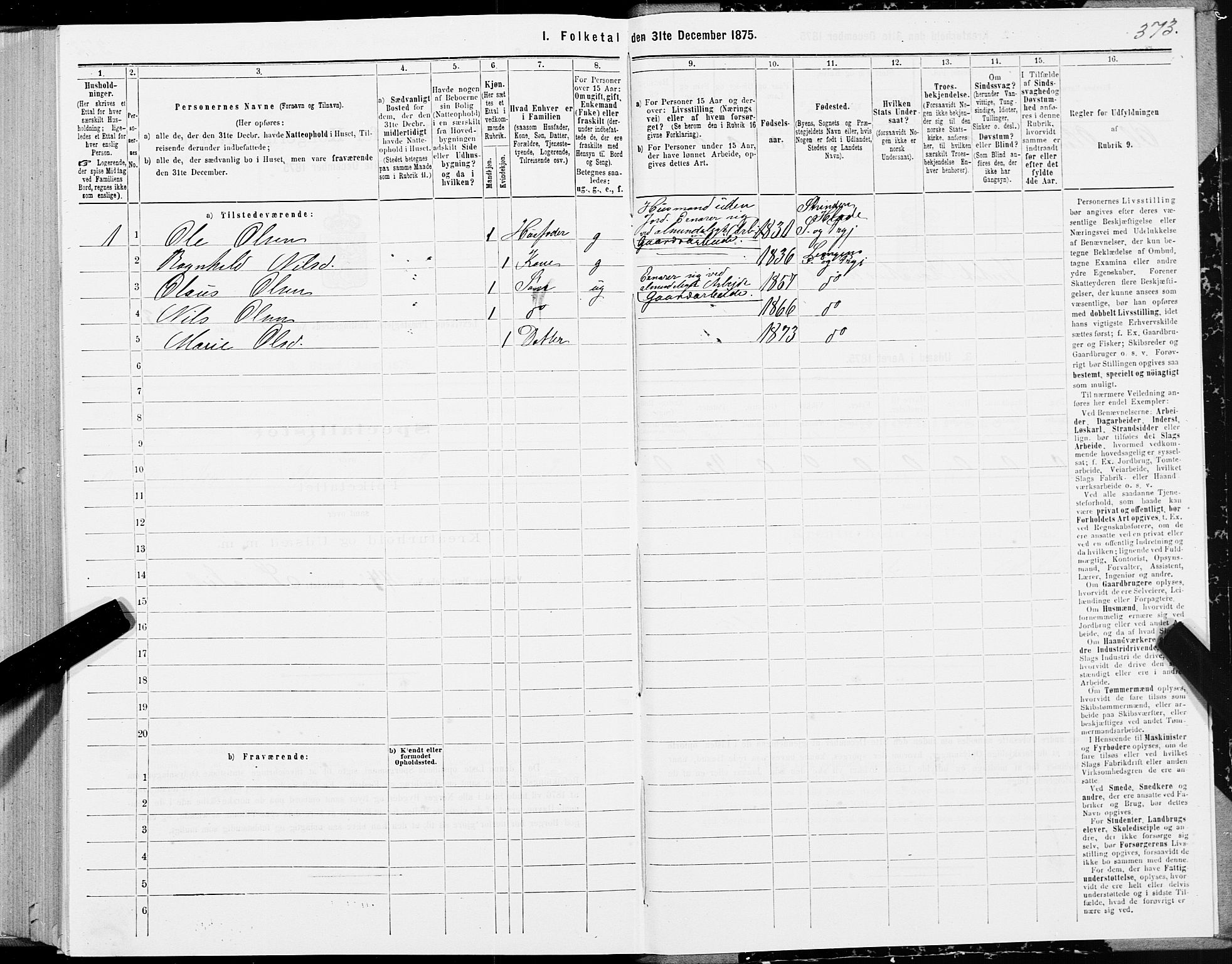 SAT, 1875 census for 1718P Leksvik, 1875, p. 1373